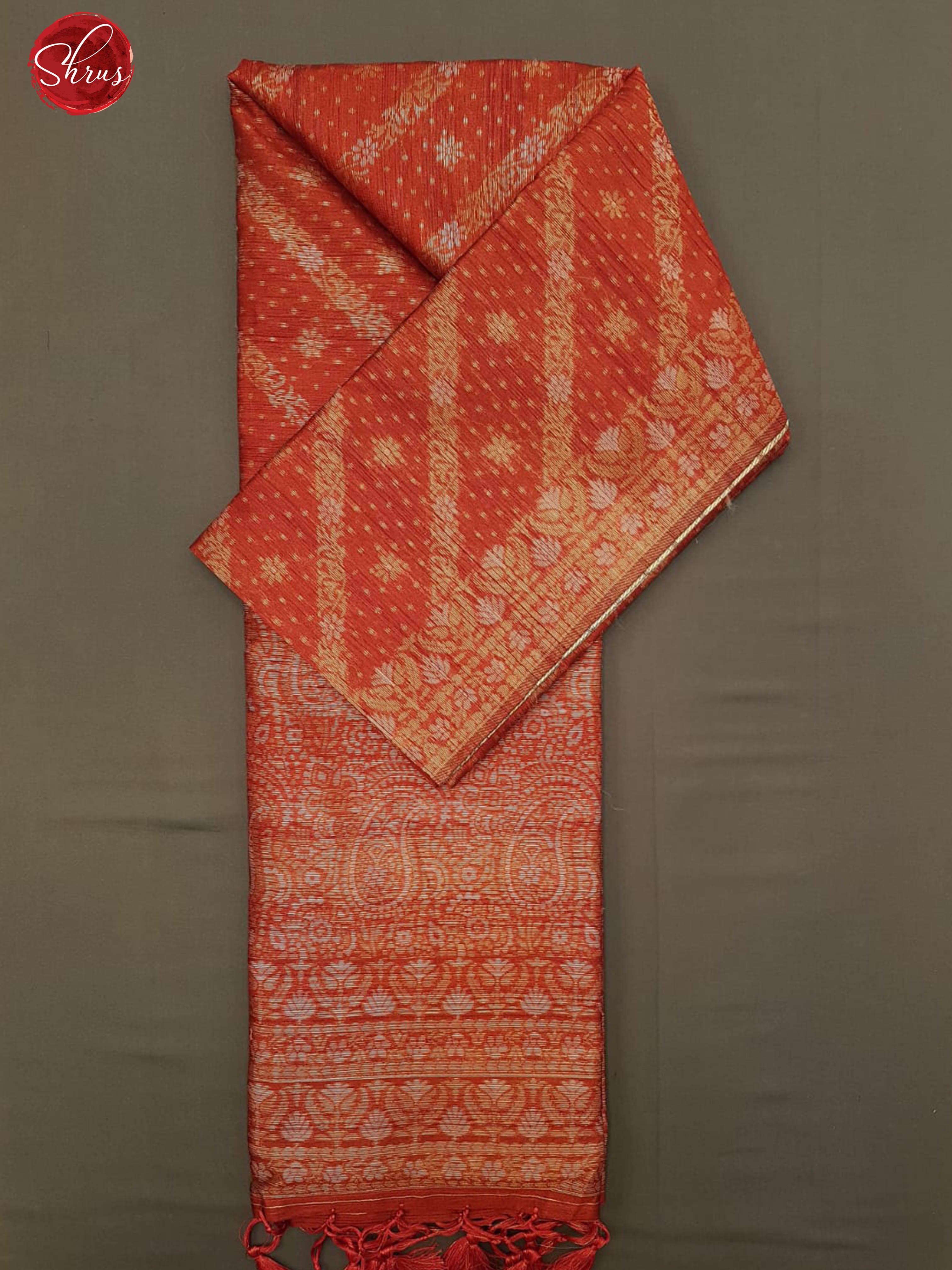 Red(Single Tone)- Semi Raw Silk with zari buttas on the body & Zari Border - Shop on ShrusEternity.com