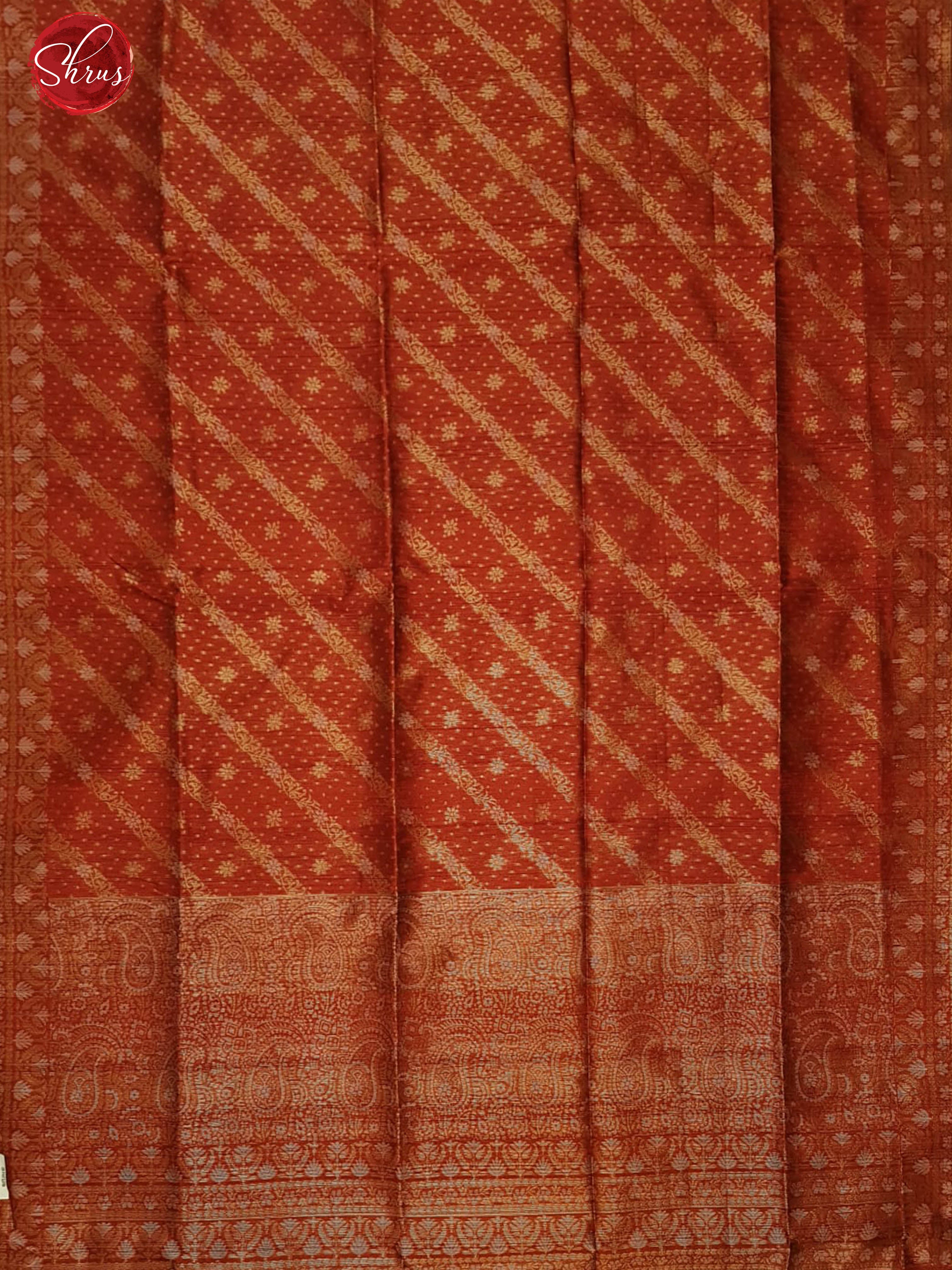 Red(Single Tone)- Semi Raw Silk with zari buttas on the body & Zari Border - Shop on ShrusEternity.com