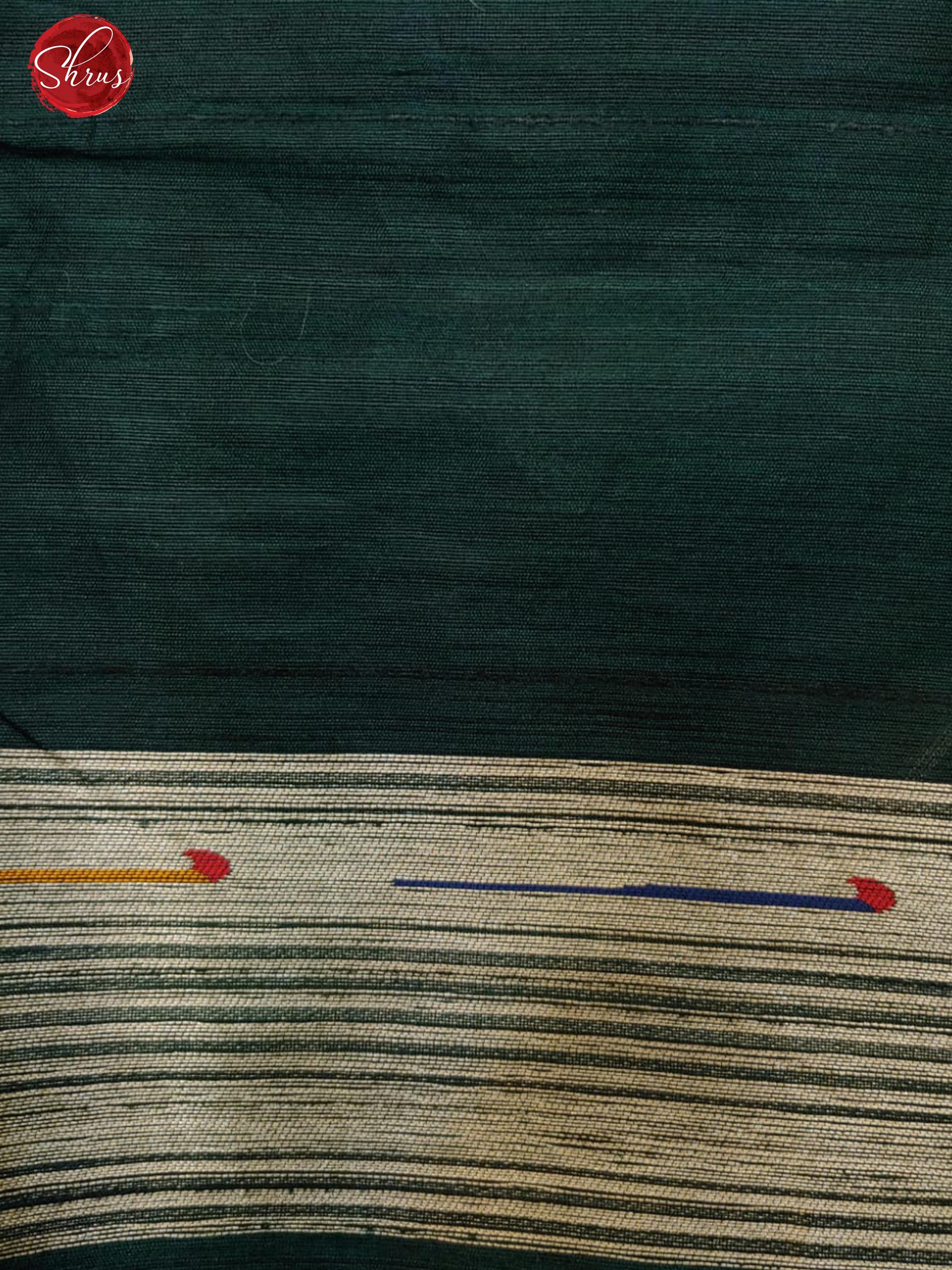 Bottle Green(Single Tone)-Semi Raw Silk with zari buttas on the body & zari border - Shop on ShrusEternity.com