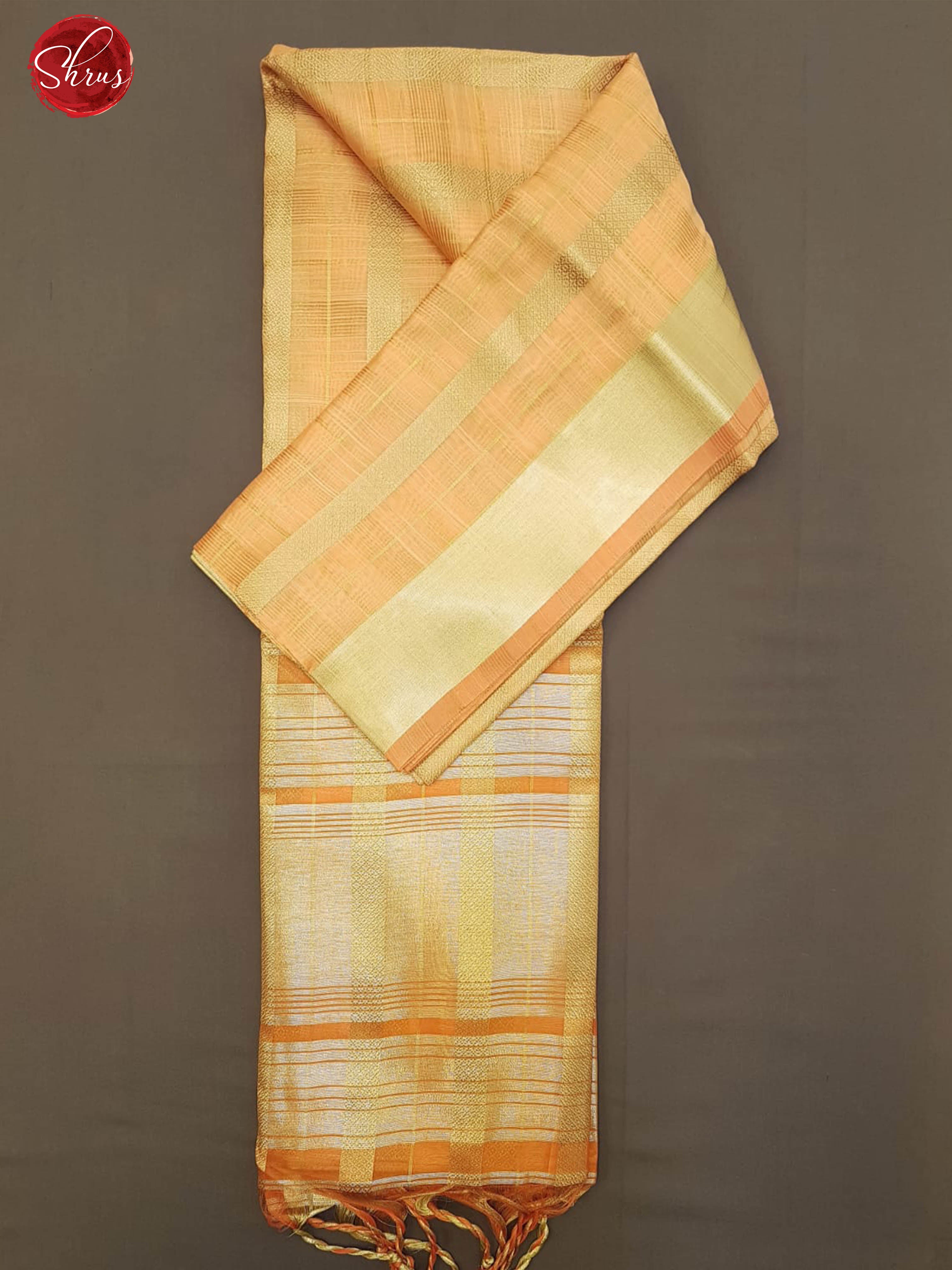 Light Orange( Single tone) -Banarasi Silk Cotton with zari woven Checks on the body & Zari Border - Shop on ShrusEternity.com