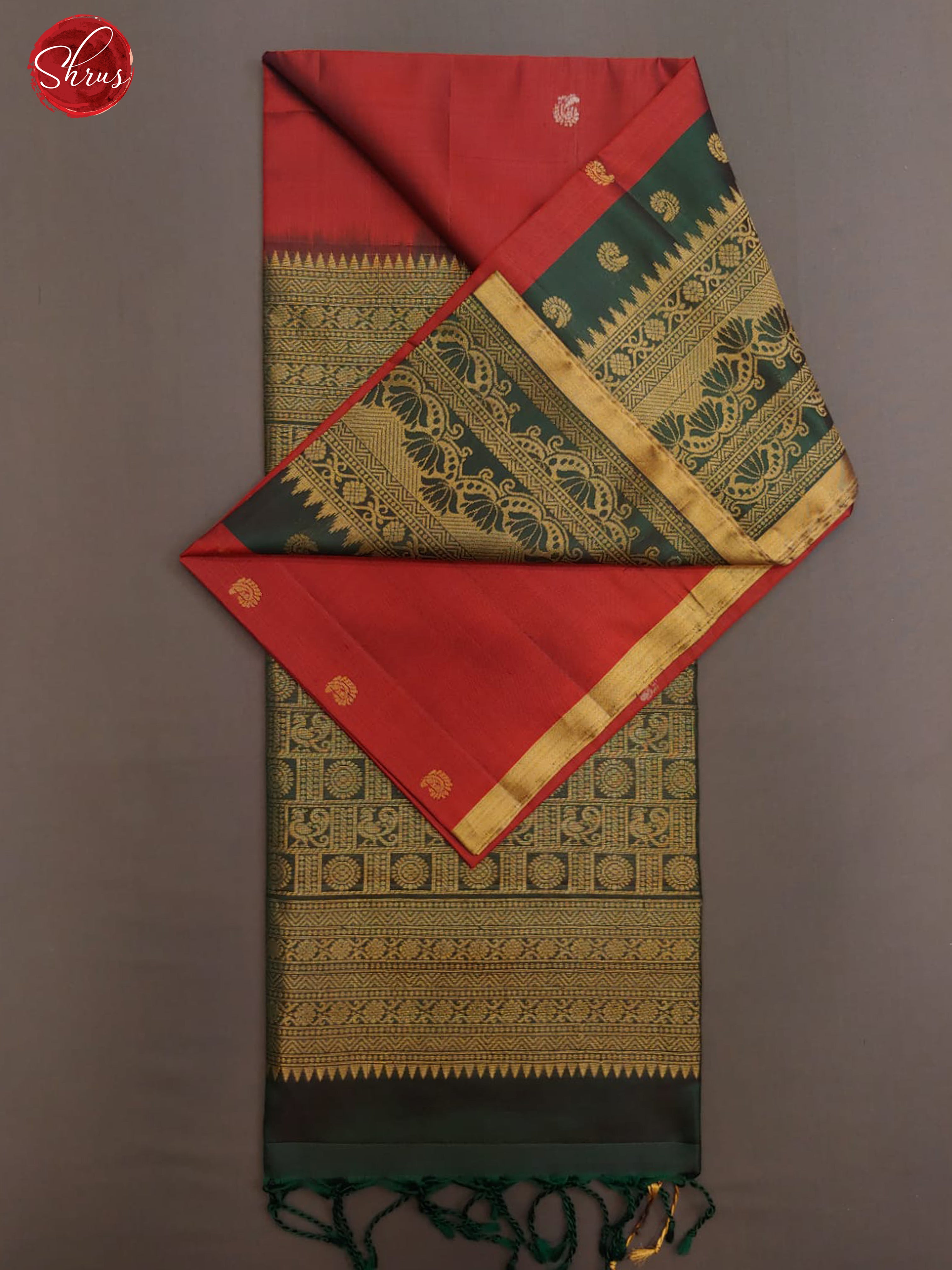 Maroon & Green - Soft Silk with zari buttas on the body & Contrast Zari Border - Shop on ShrusEternity.com