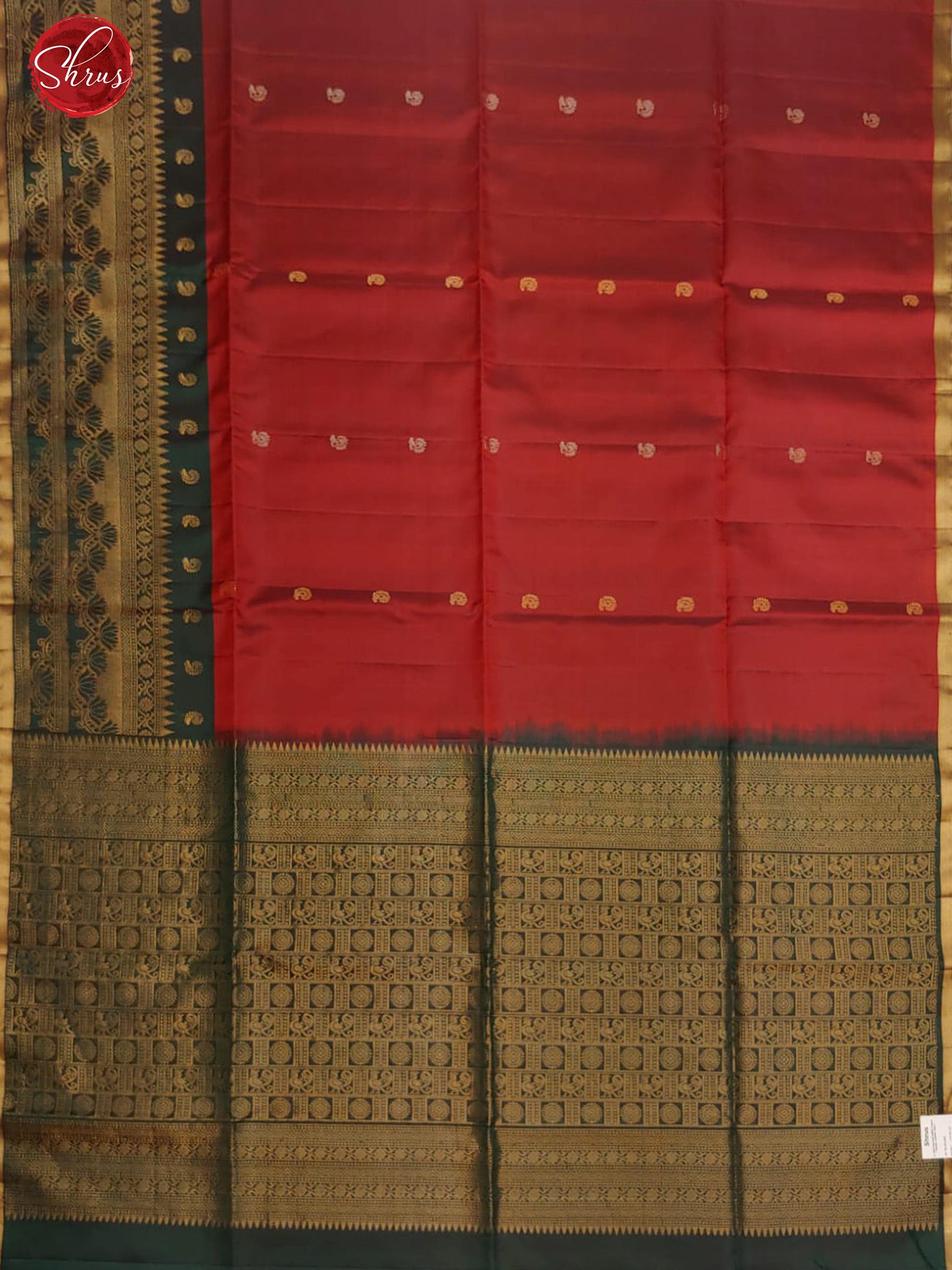 Maroon & Green - Soft Silk with zari buttas on the body & Contrast Zari Border - Shop on ShrusEternity.com