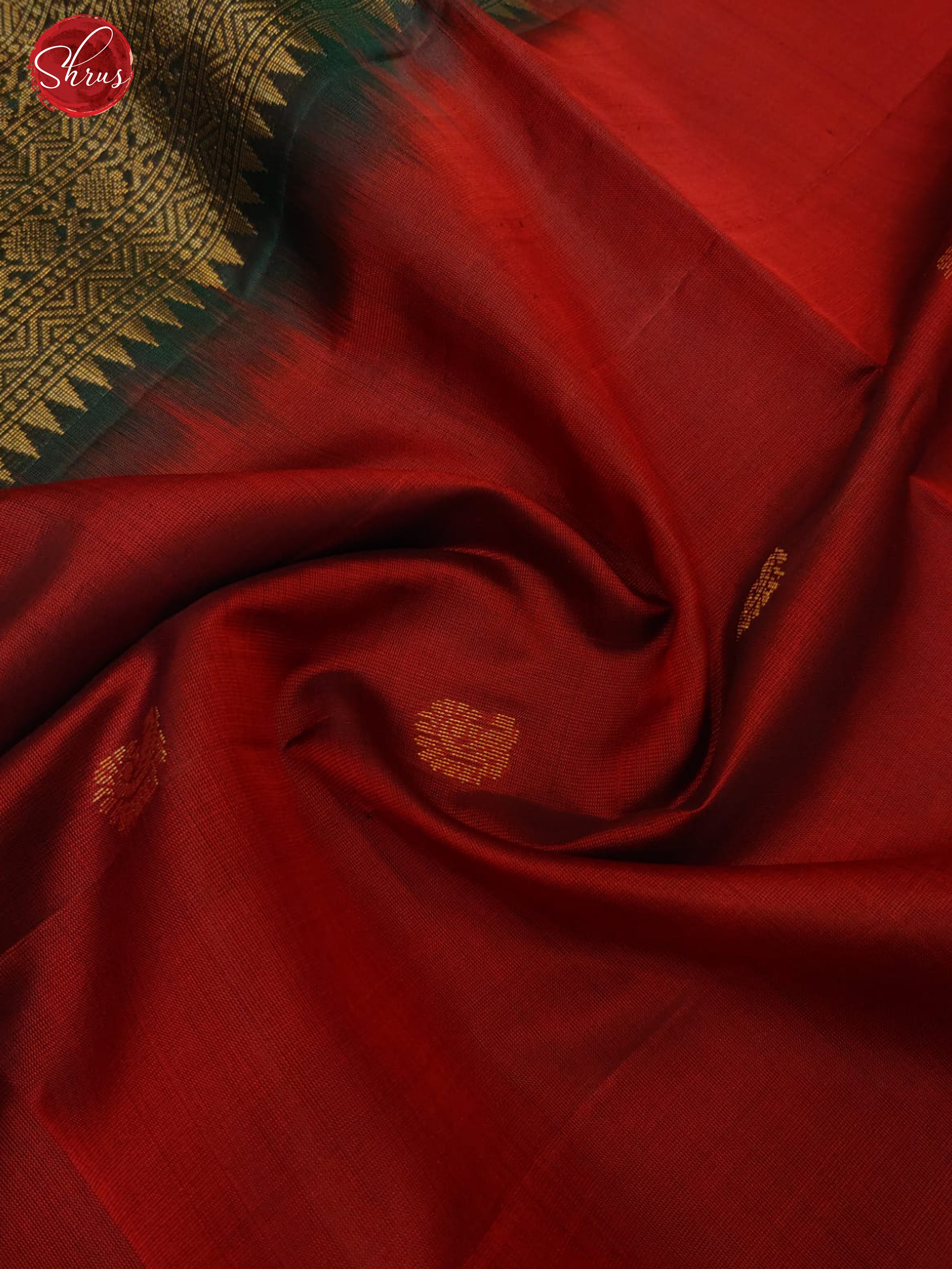 Maroon & Green - Soft Silk with zari buttas on the body & Contrast Zari Border - Shop on ShrusEternity.com