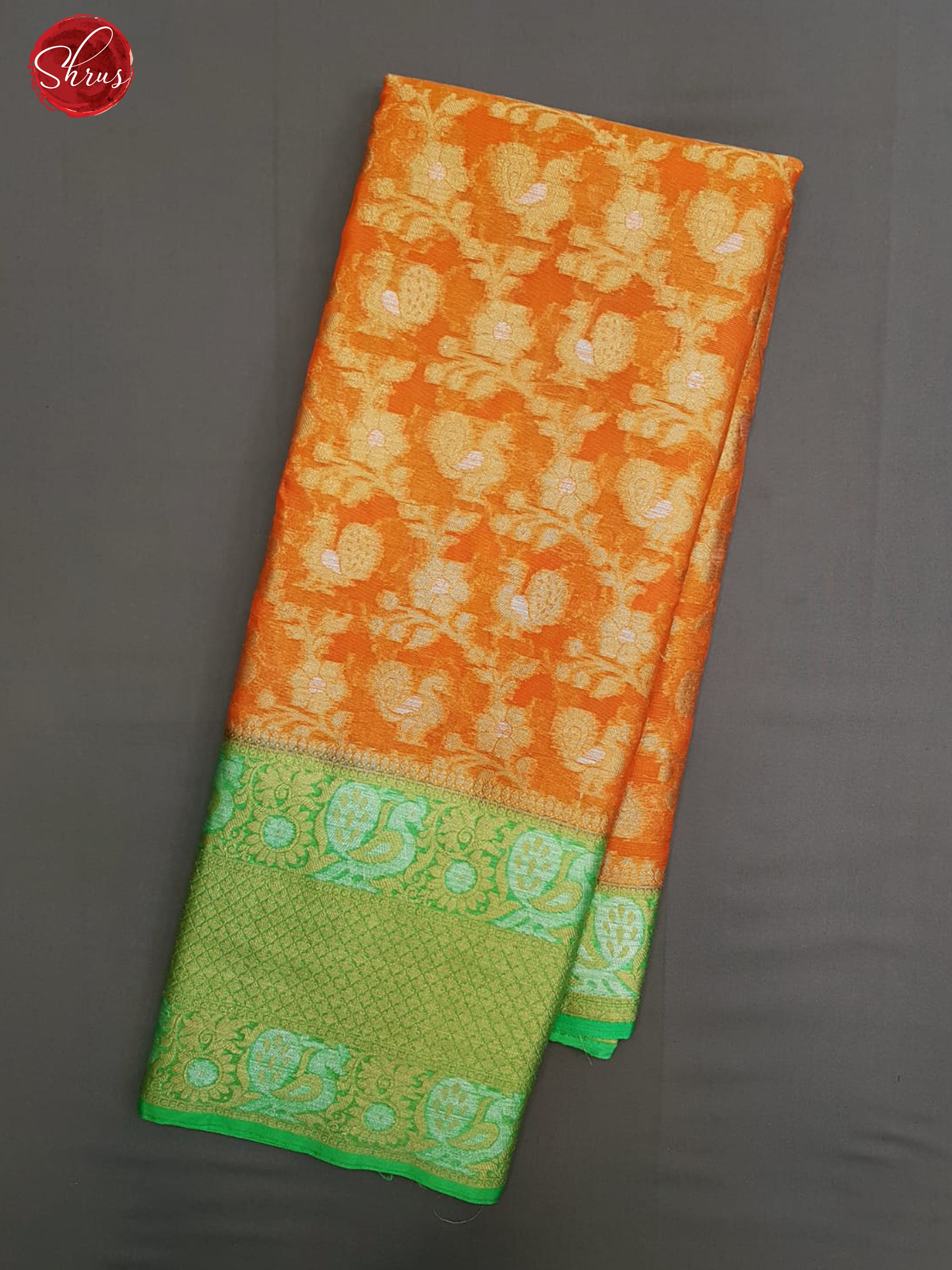 Orange & Green - Kota Banarasi with zari woven Peacock motifs on the body & Contrast Zari Border - Shop on ShrusEternity.com