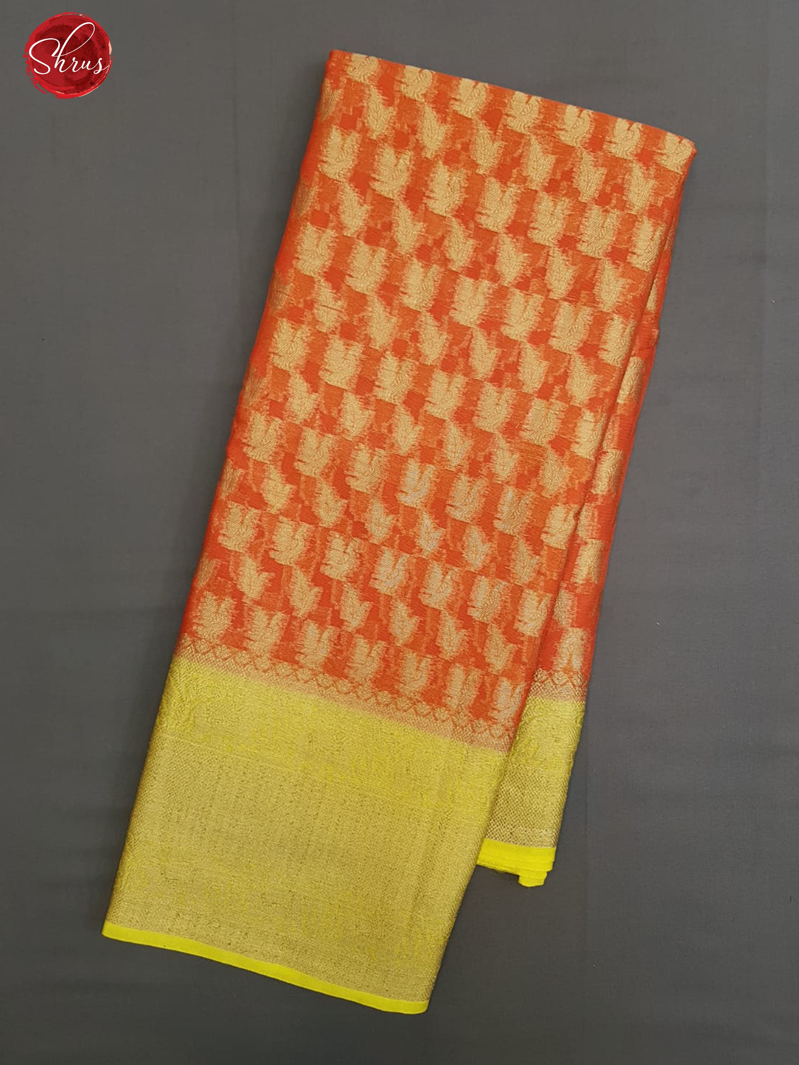 Orange & Yellow- Kota Banarasi with zari woven Peacock motifs on the body & Contrast Zari Border - Shop on ShrusEternity.com
