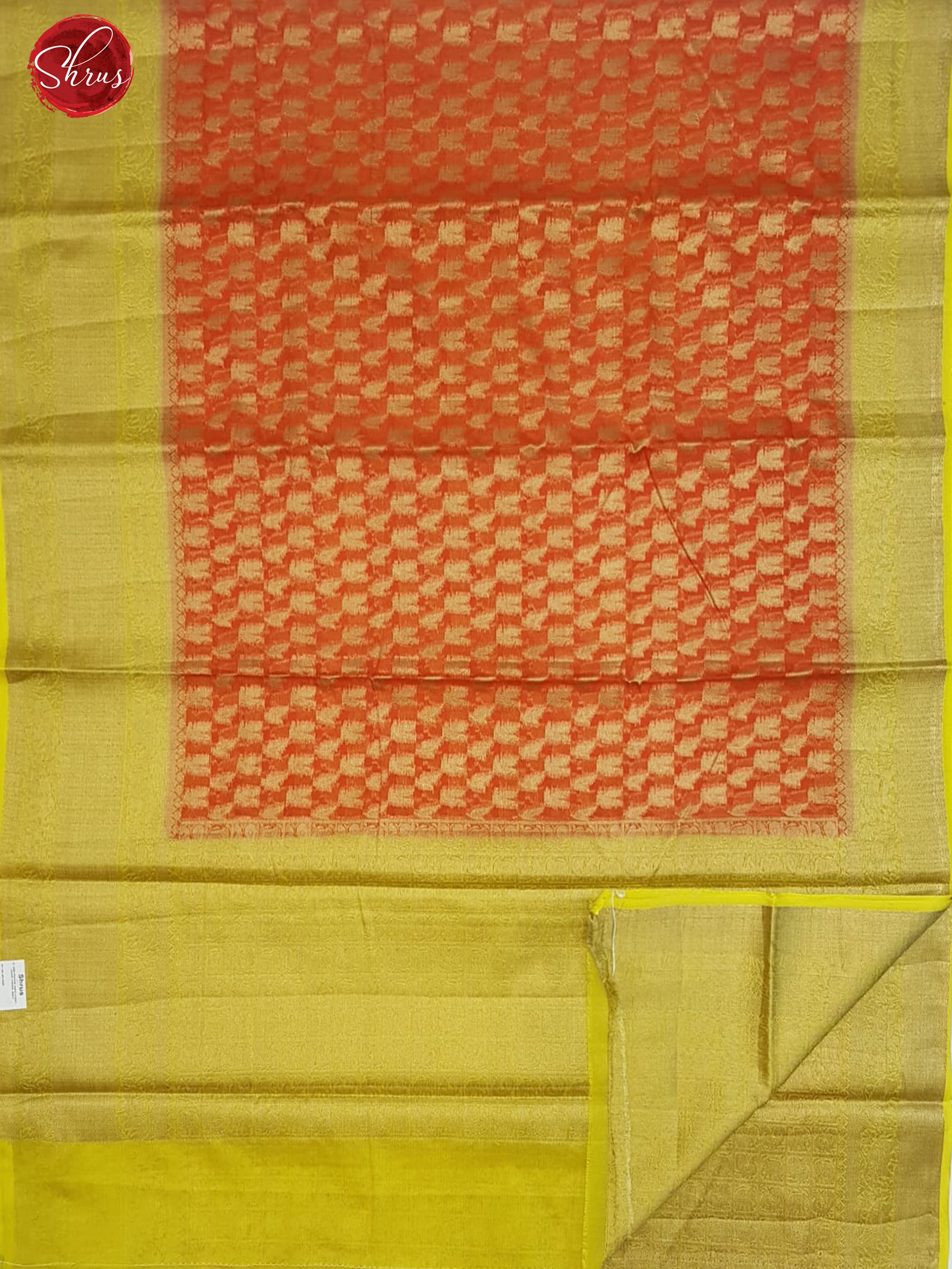 Orange & Yellow- Kota Banarasi with zari woven Peacock motifs on the body & Contrast Zari Border - Shop on ShrusEternity.com