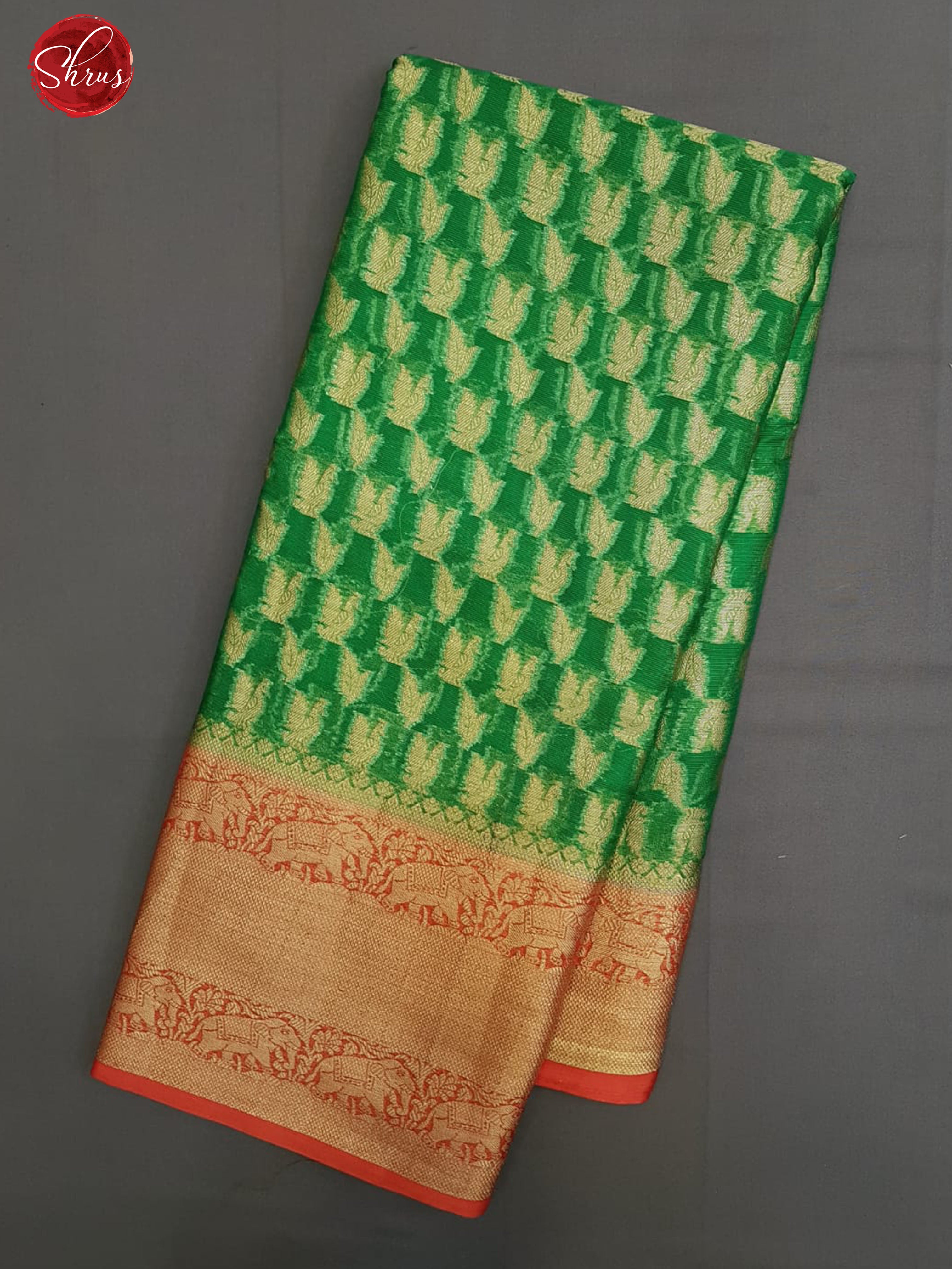 Green & Red - Kota Banarasi with zari woven Peacock motifs on the body & Contrast Zari Border - Shop on ShrusEternity.com