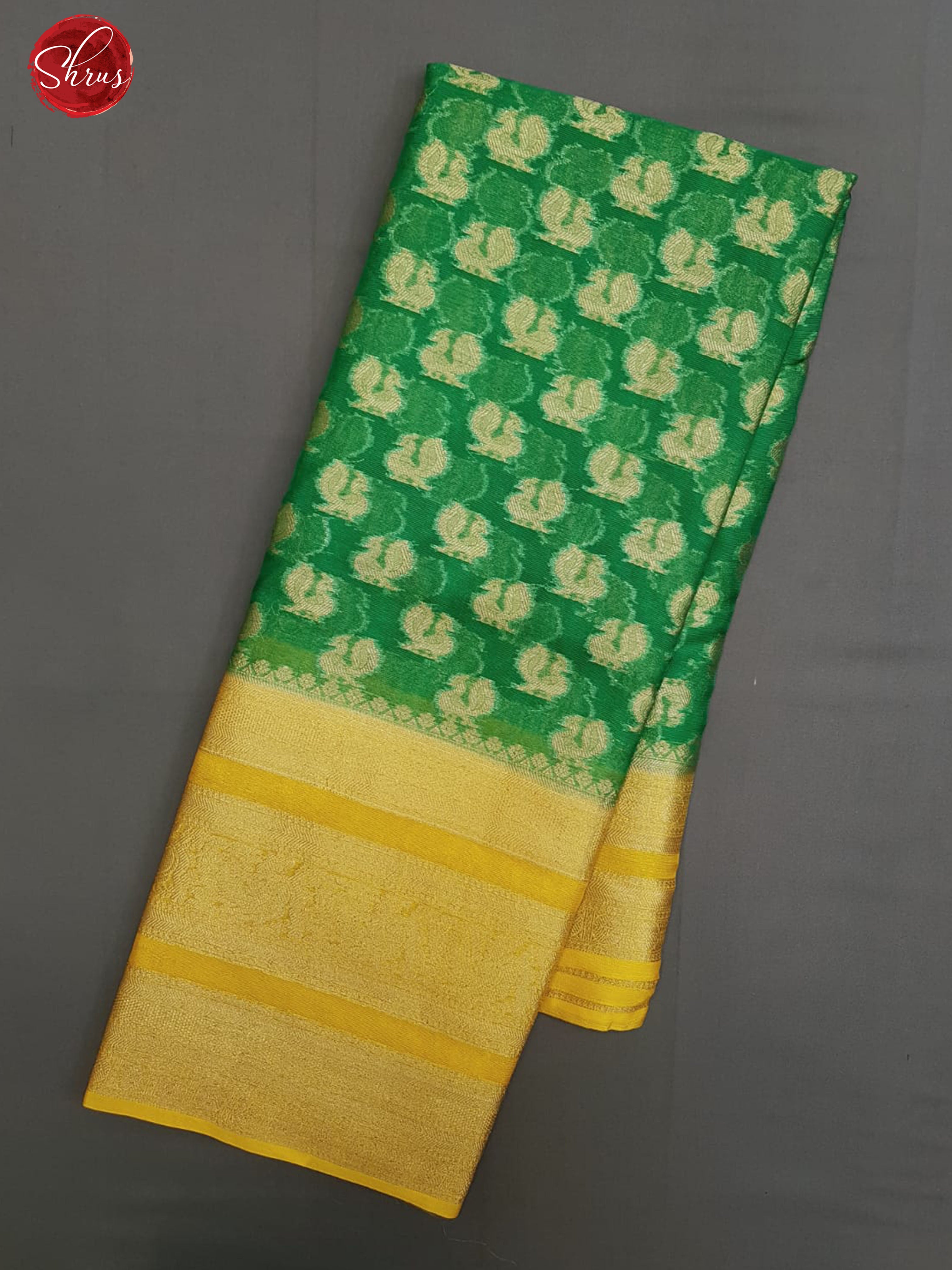 Green & Yellow- Kota Banarasi with zari woven peacock buttas on the body and zari border - Shop on ShrusEternity.com
