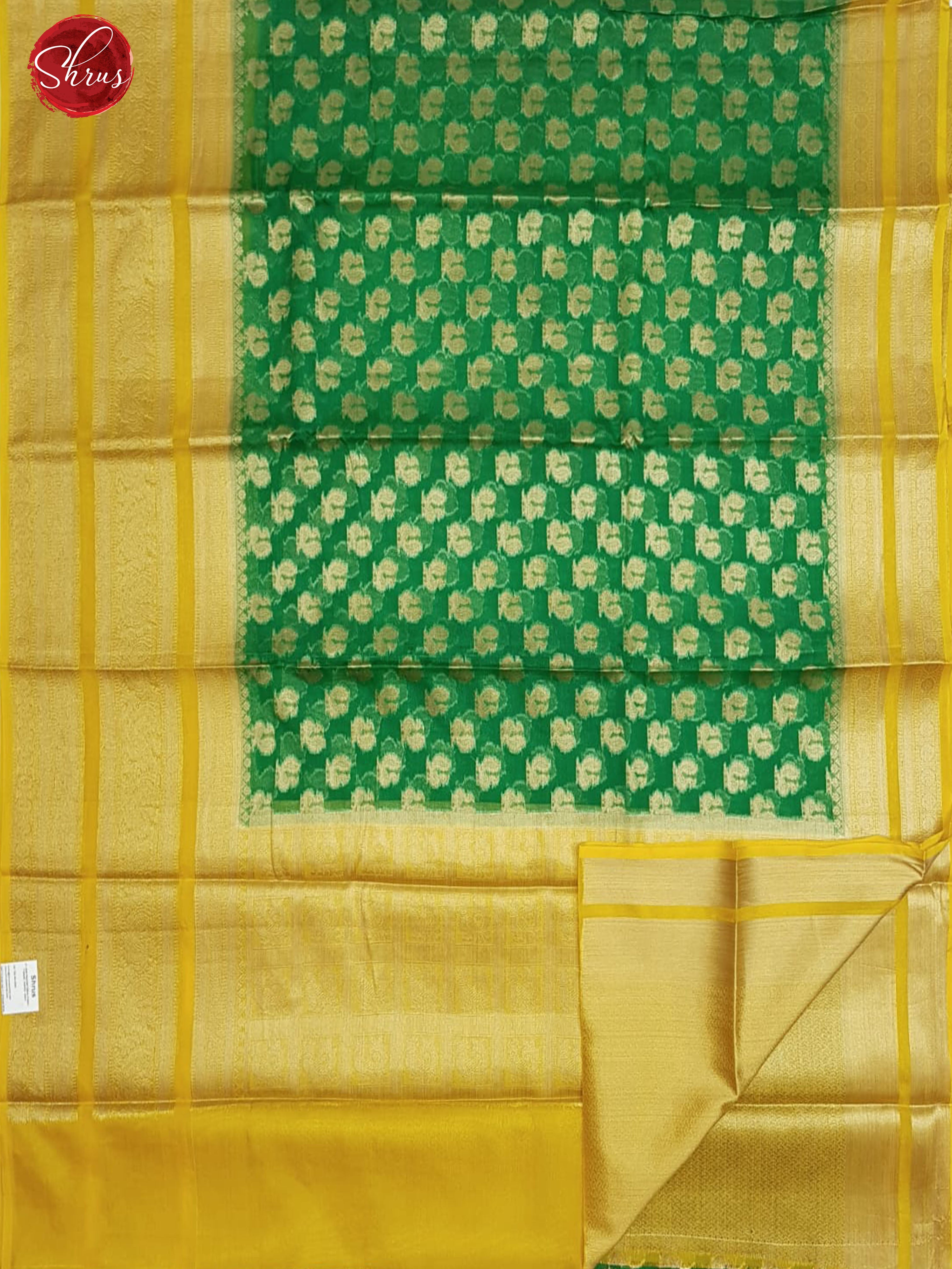 Green & Yellow- Kota Banarasi with zari woven peacock buttas on the body and zari border - Shop on ShrusEternity.com