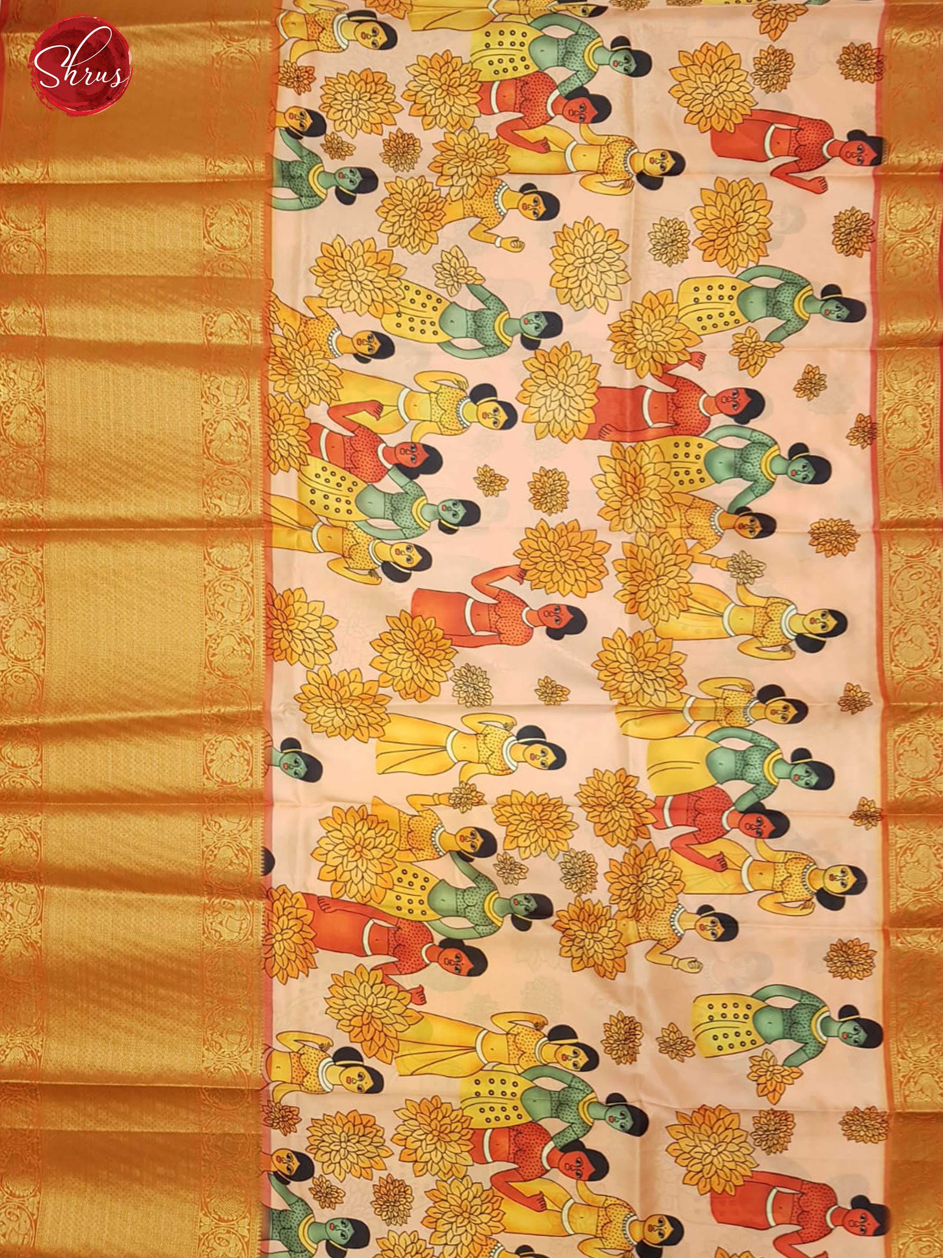 Peach & Red -Semi Dupion Kurti Unstitched material with contrast Zari Border - Shop on ShrusEternity.com