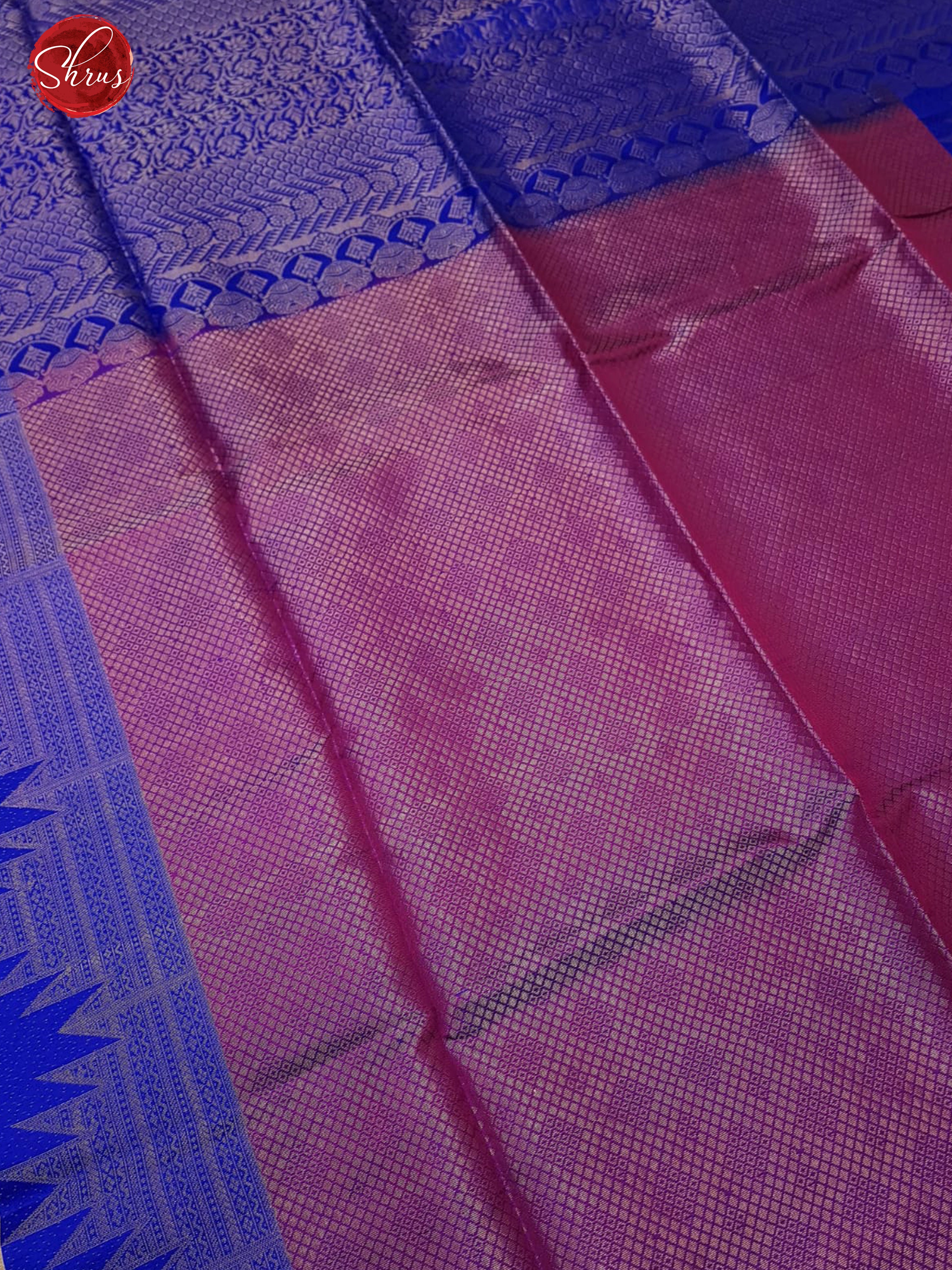 Pink & Blue- Soft Silk with zari woven criss cross brocade on the body & Contrast Zari Border - Shop on ShrusEternity.com