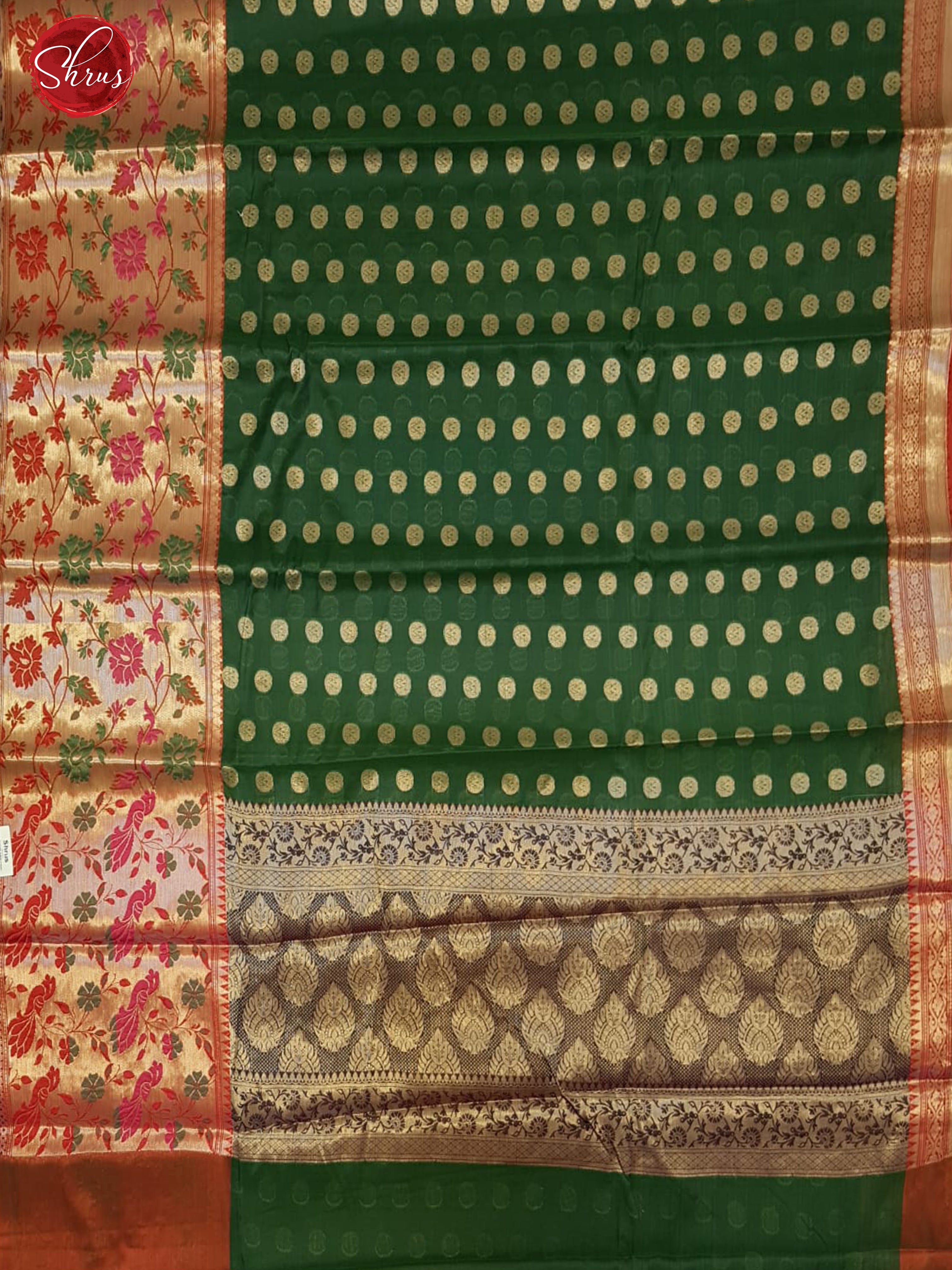 Green & Grey - Semi Kanchipuram Silk with zari woven round buttas on the body& Contrast Zari Border - Shop on ShrusEternity.com