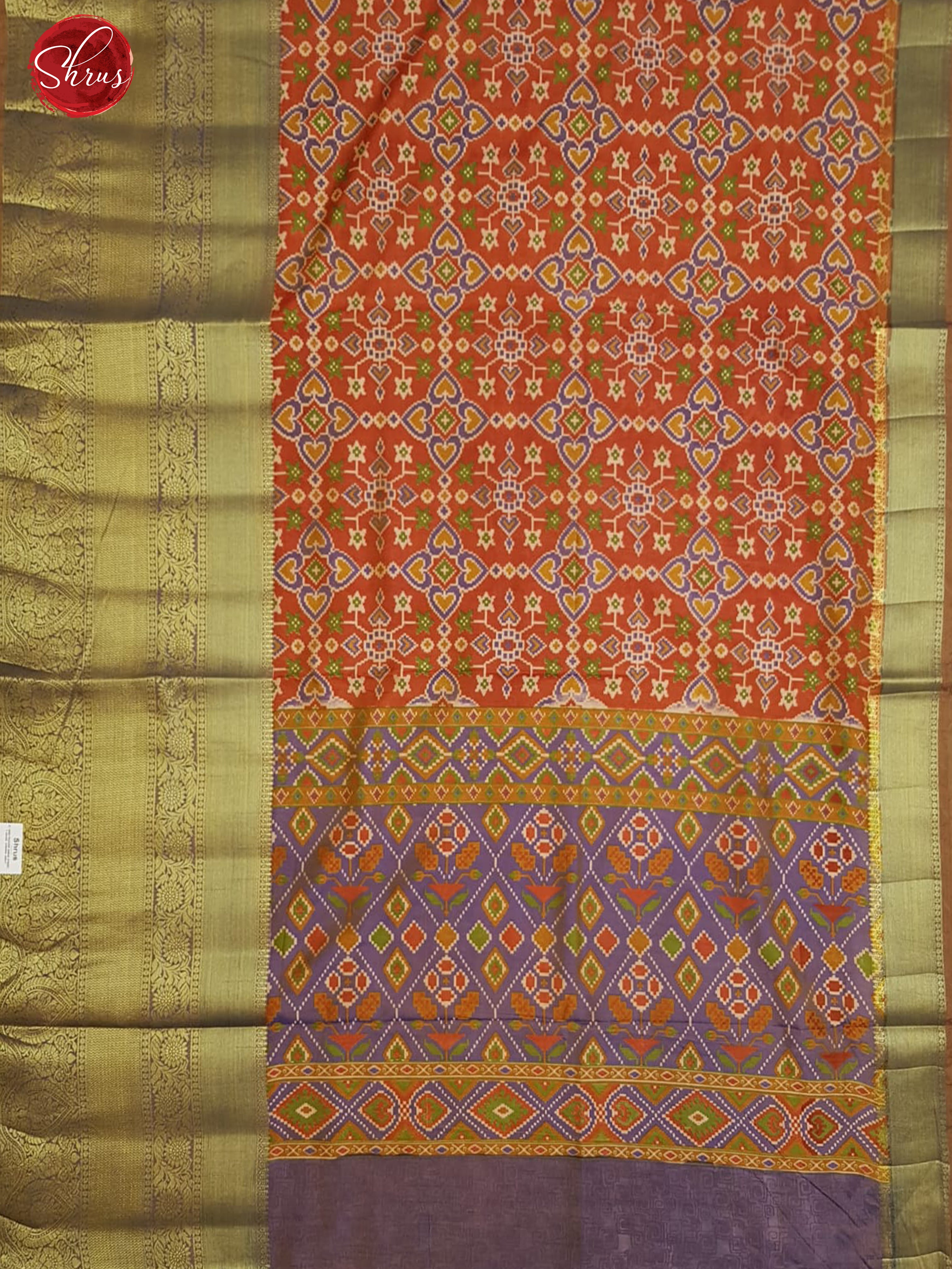 Orange & Purple - Semi Patola with patola floral print on the body & contrast Zari border - Shop on ShrusEternity.com