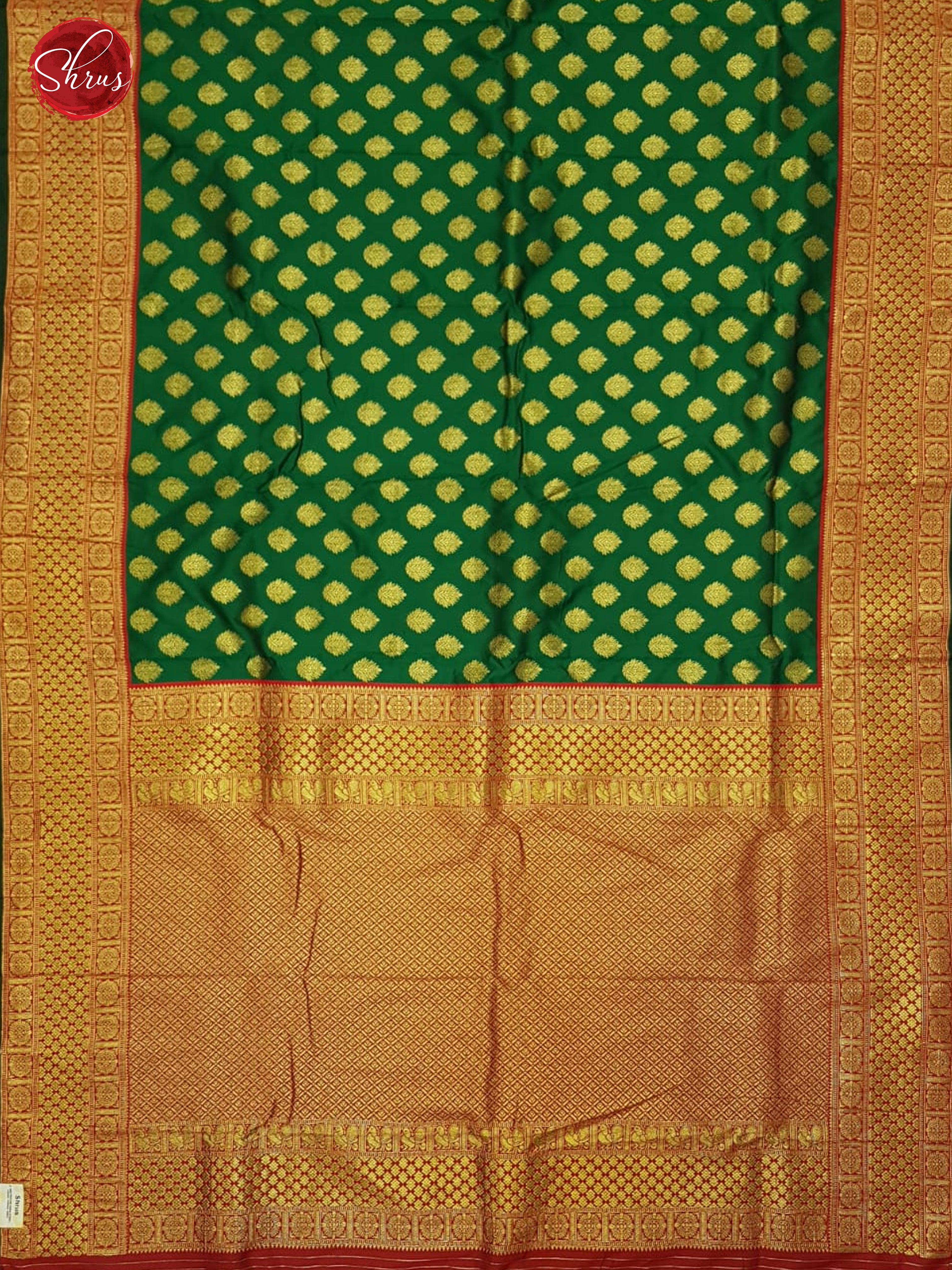 Green & Red - Semi Kanchipuram with Zari woven floral buttas on the body & Zari Border - Shop on ShrusEternity.com
