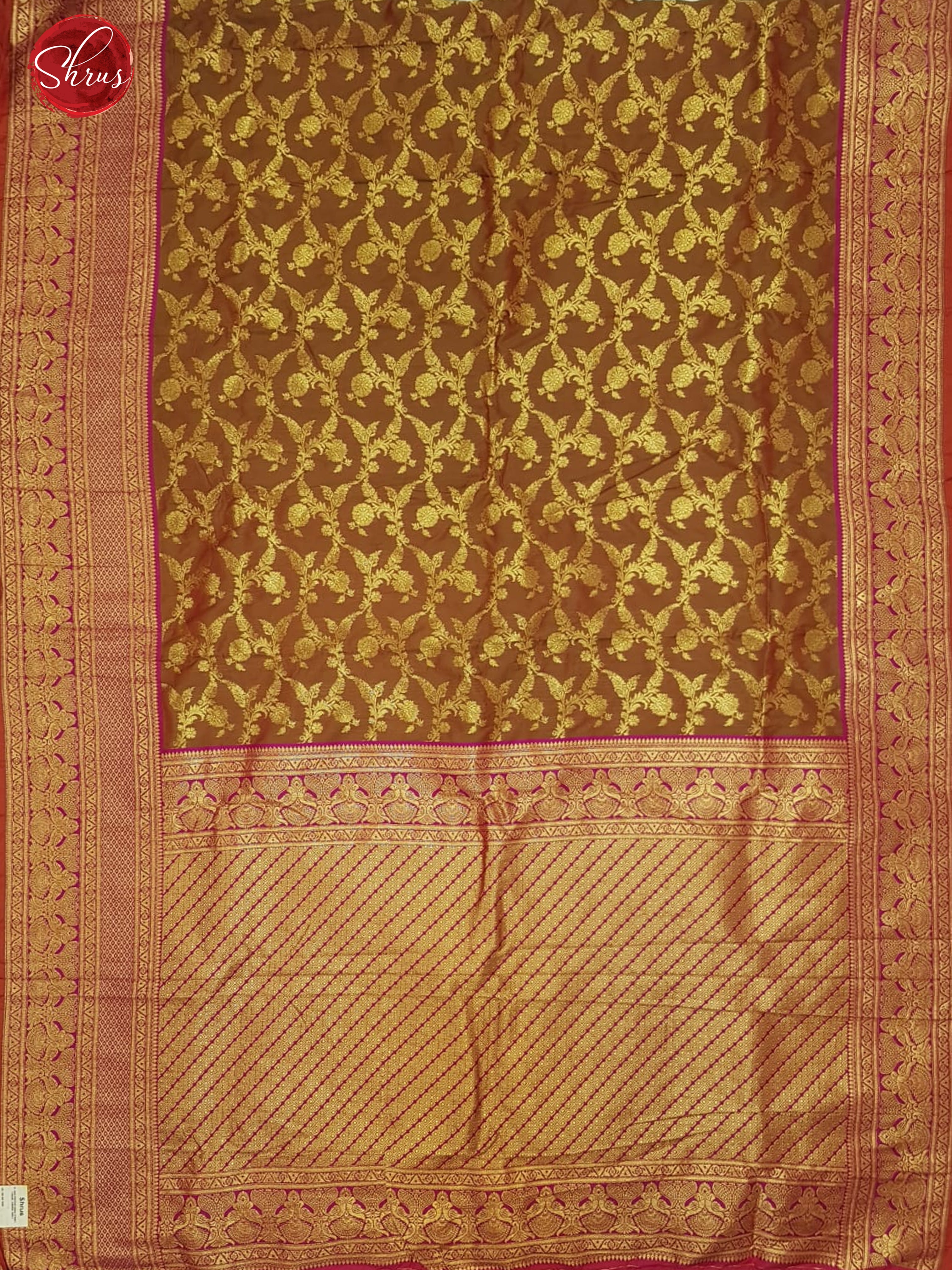 Honey & Pink - Semi Kanchipuram with Zari woven floral nestling brocade on the body & Zari Border - Shop on ShrusEternity.com