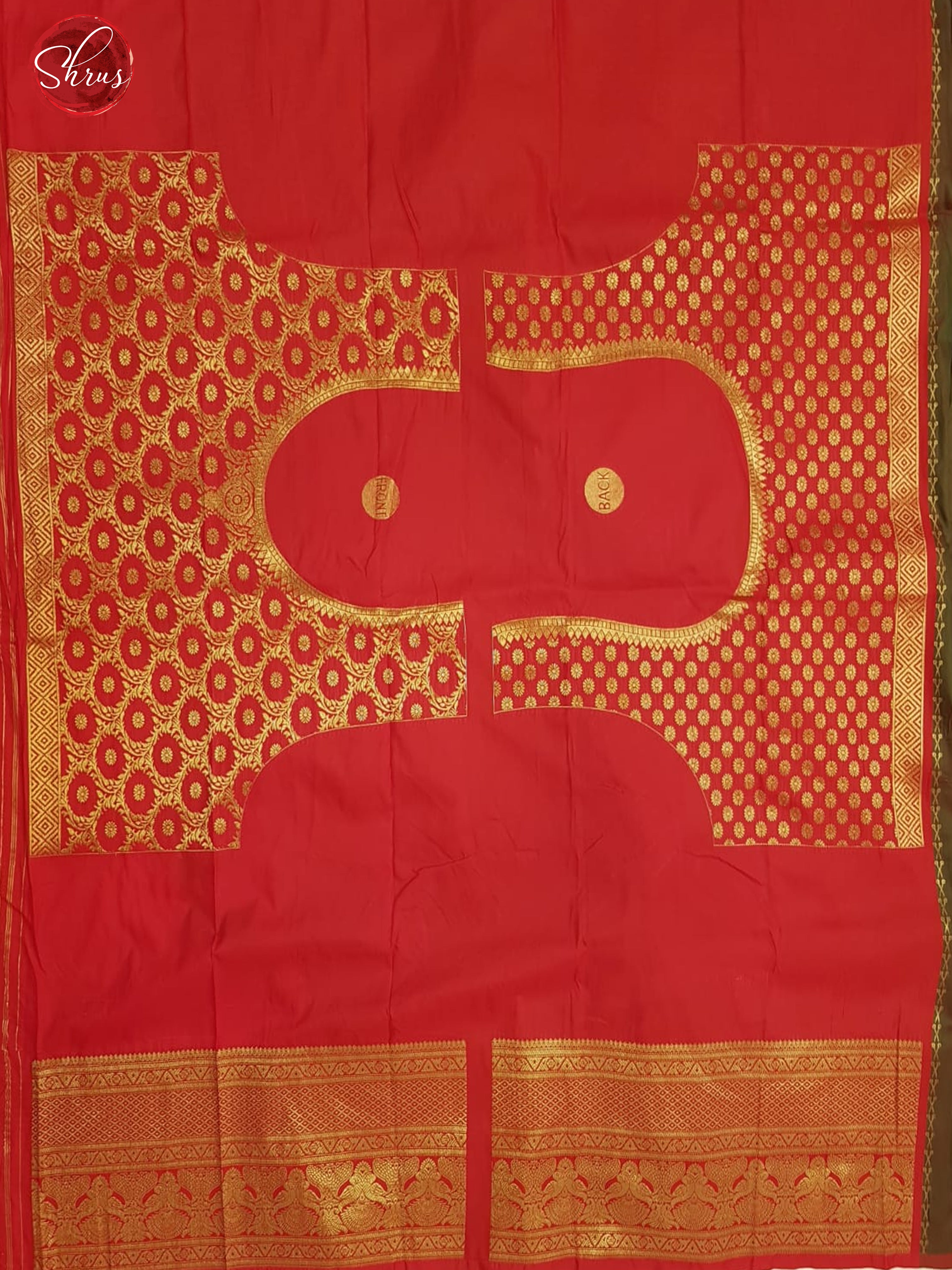 Greenish Brown & Red - Semi Kanchipuram with Zari woven floral nestling brocade on the body & Zari Border - Shop on ShrusEternity.com