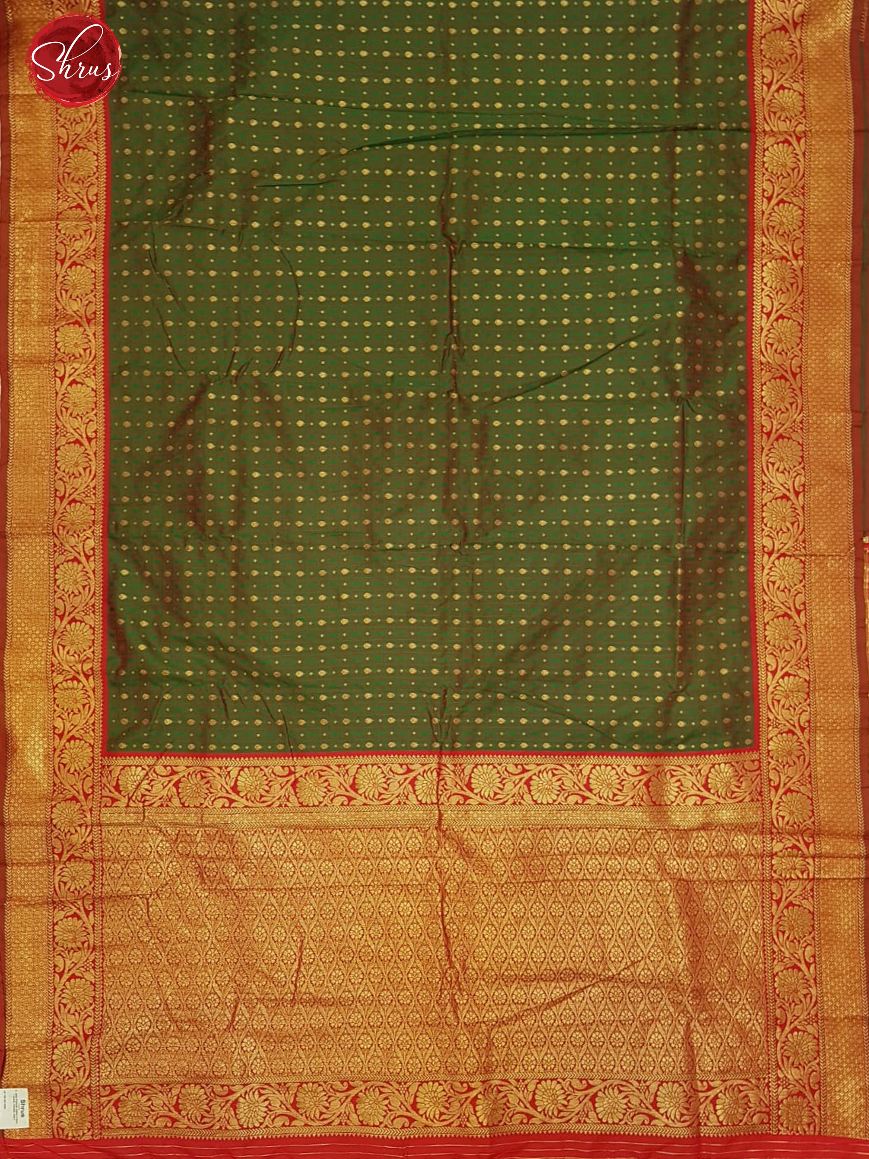 Green & Brick - Semi Kanchipuram with Zari woven buttas on the body & Zari Border - Shop on ShrusEternity.com