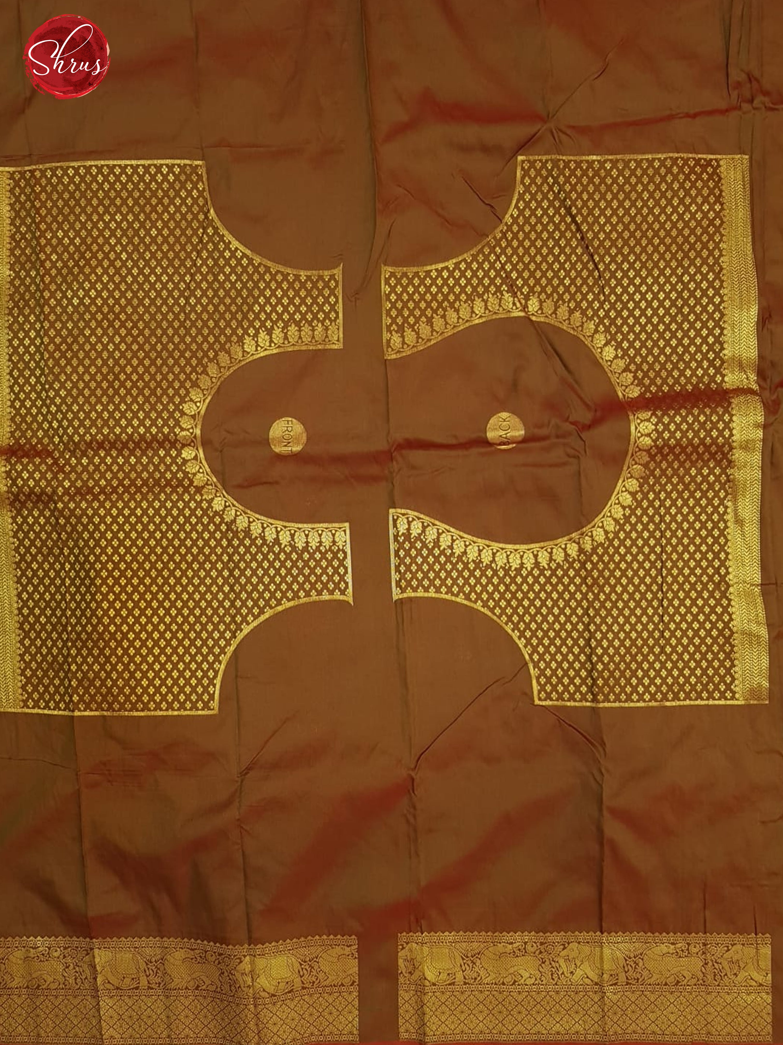 Brown & Pink- Semi Kanchipuram with Zari woven peacock , elephant , floral buttas on the body & Zari Border - Shop on ShrusEternity.com