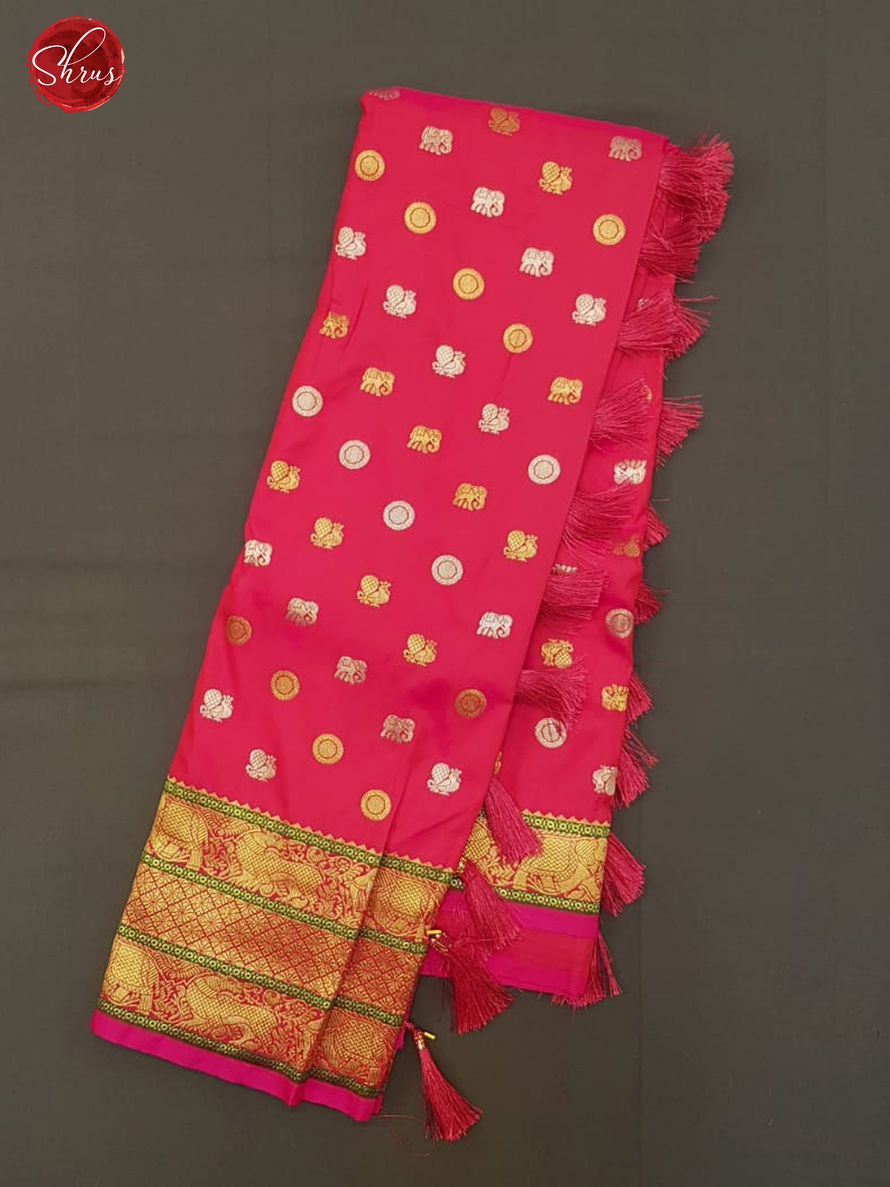 Pink(Single Tone)- Semi Kanchipuram with Zari woven peacock , elephant , floral buttas on the body & Zari Border - Shop on ShrusEternity.com