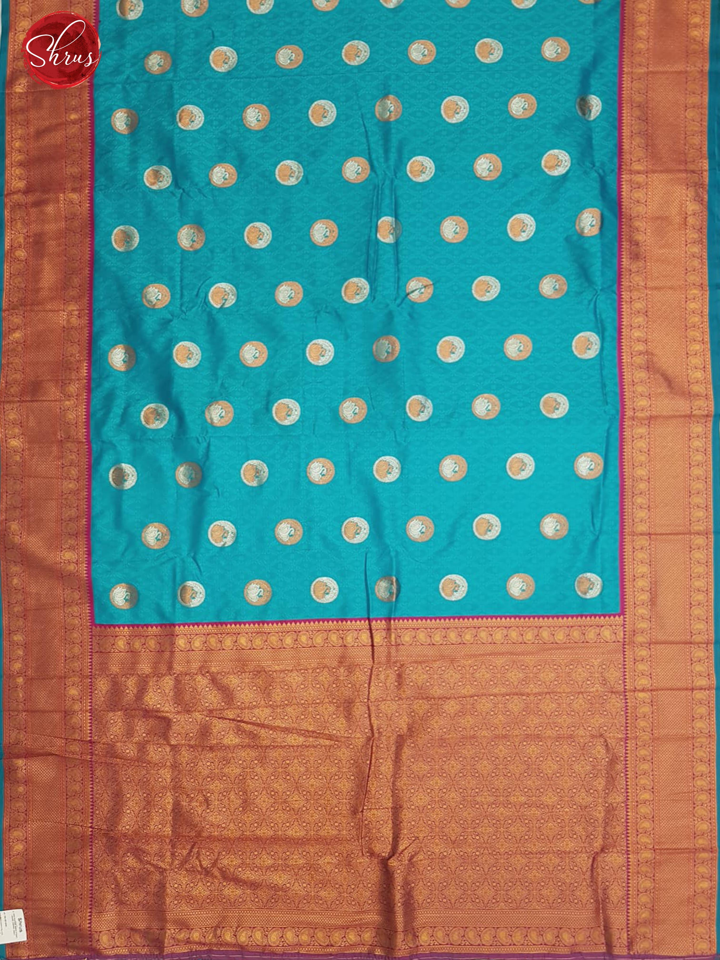 Blue & Pink- Semi Kanchipuram Silk with gold, silver zari woven swan motifs, self jacquard on the body & Contrast zari border - Shop on ShrusEternity.com
