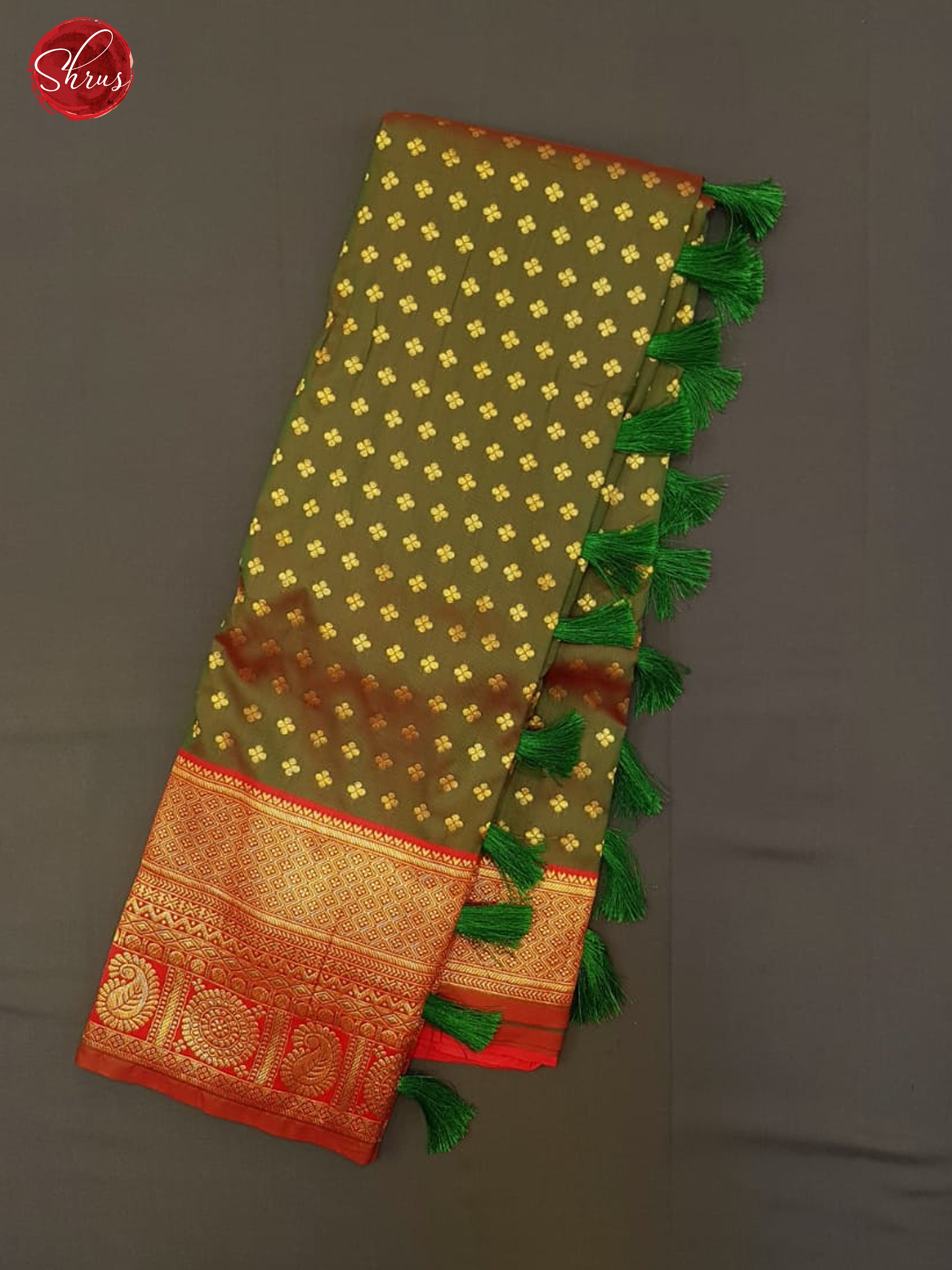 Green & Red - Semi Kanchipuram with Zari woven buttas on the body & Zari Border - Shop on ShrusEternity.com