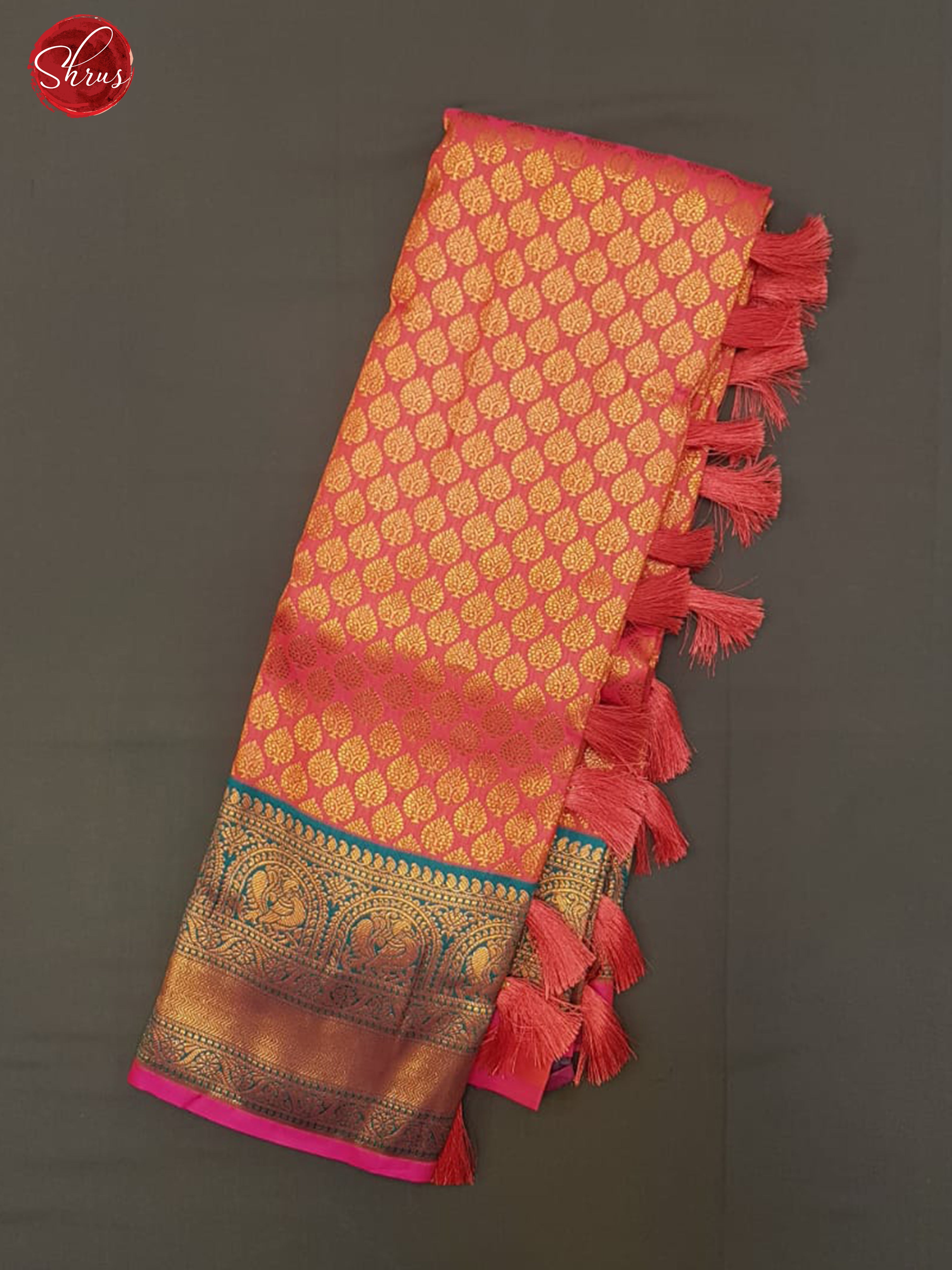 Salmon Pink & Violet -Semi Kanchipuram with Zari woven floral brocade on the body & Zari Border - Shop on ShrusEternity.com