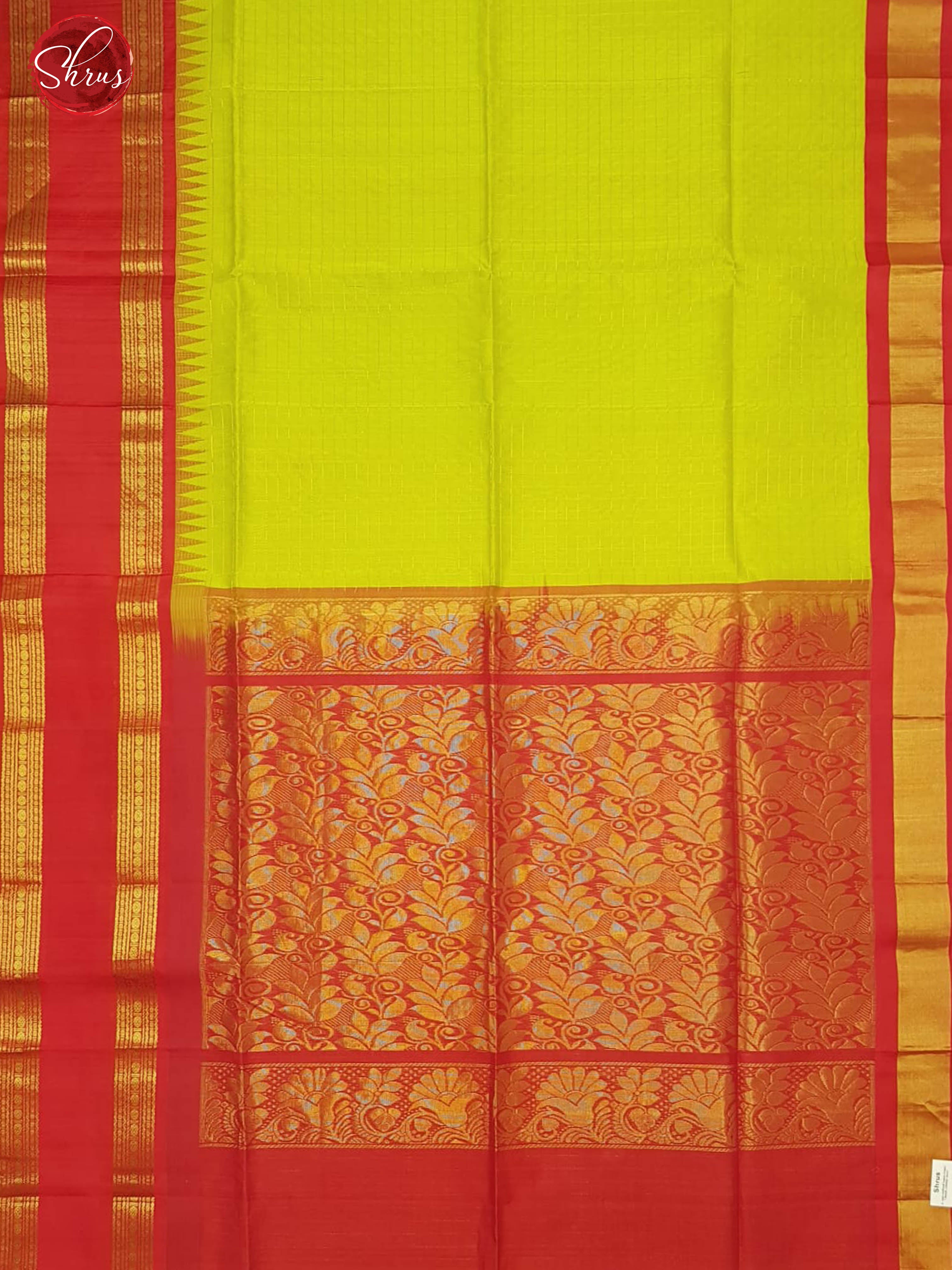 Green & Red -Silk Cotton with zari woven checks on the Body & contrast Zari Border - Shop on ShrusEternity.com