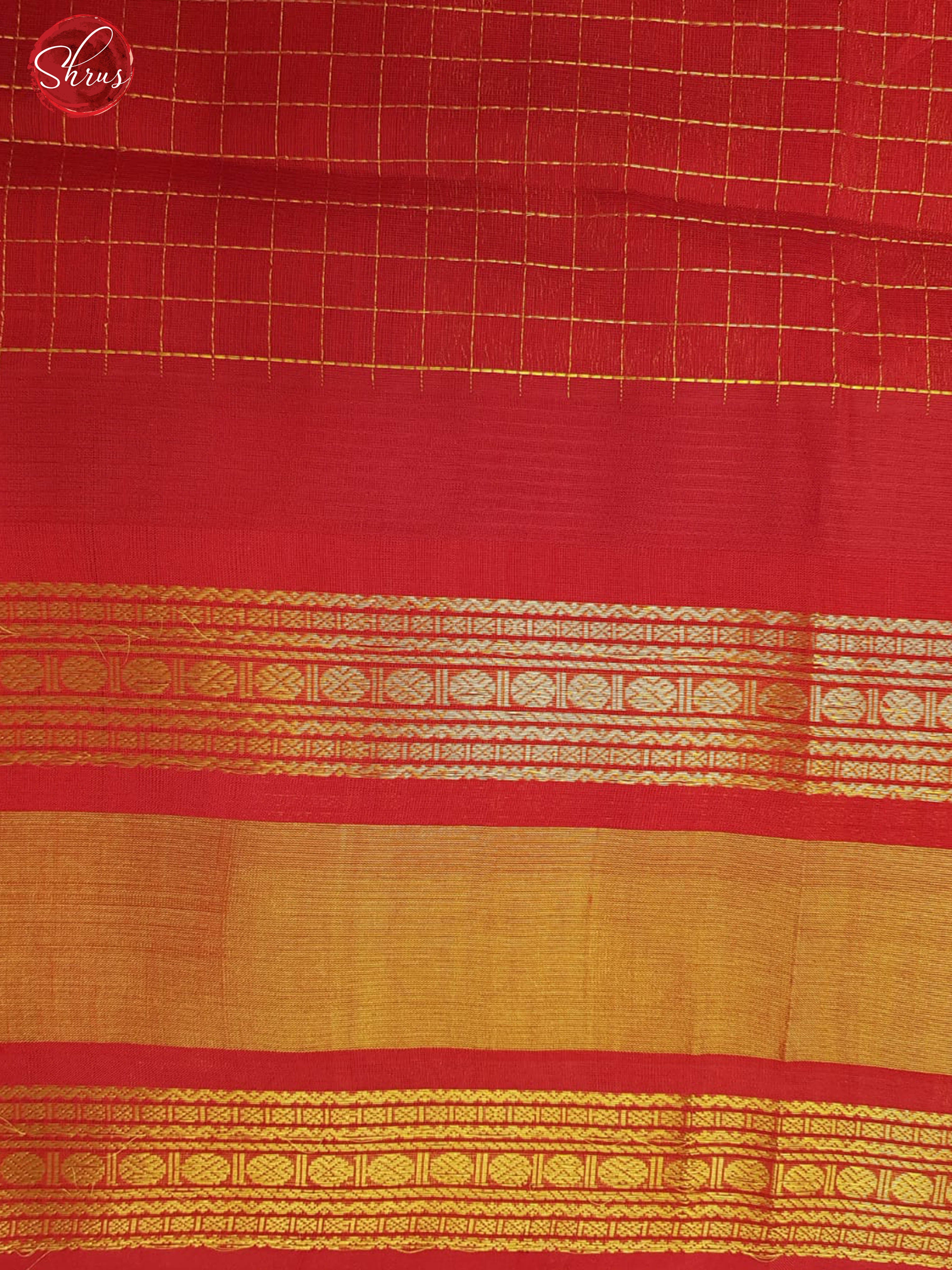 Green & Red -Silk Cotton with zari woven checks on the Body & contrast Zari Border - Shop on ShrusEternity.com