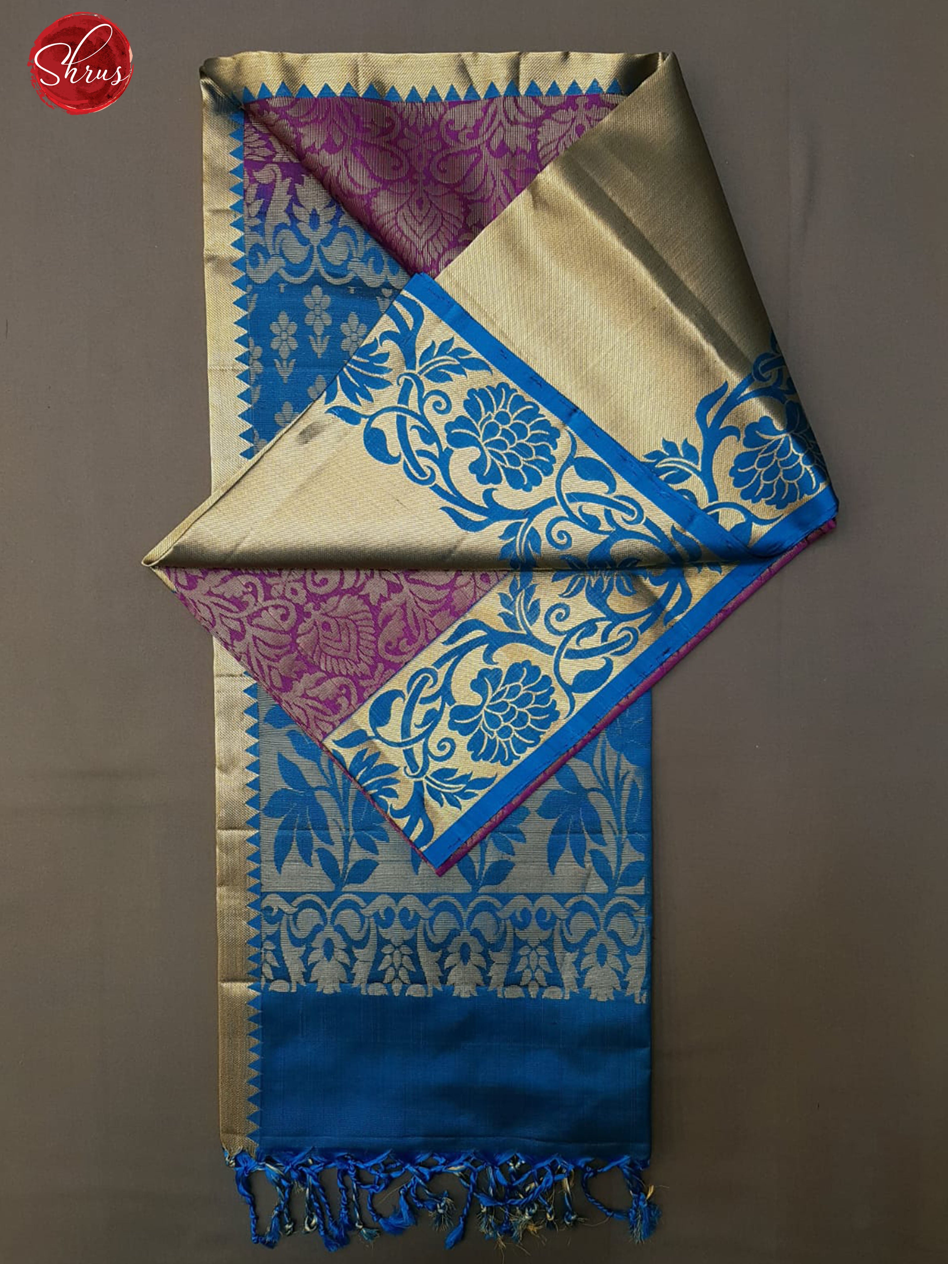 Purple & Blue - Soft Silk with zari woven floral nestling brocade on the body & Zari Border - Shop on ShrusEternity.com