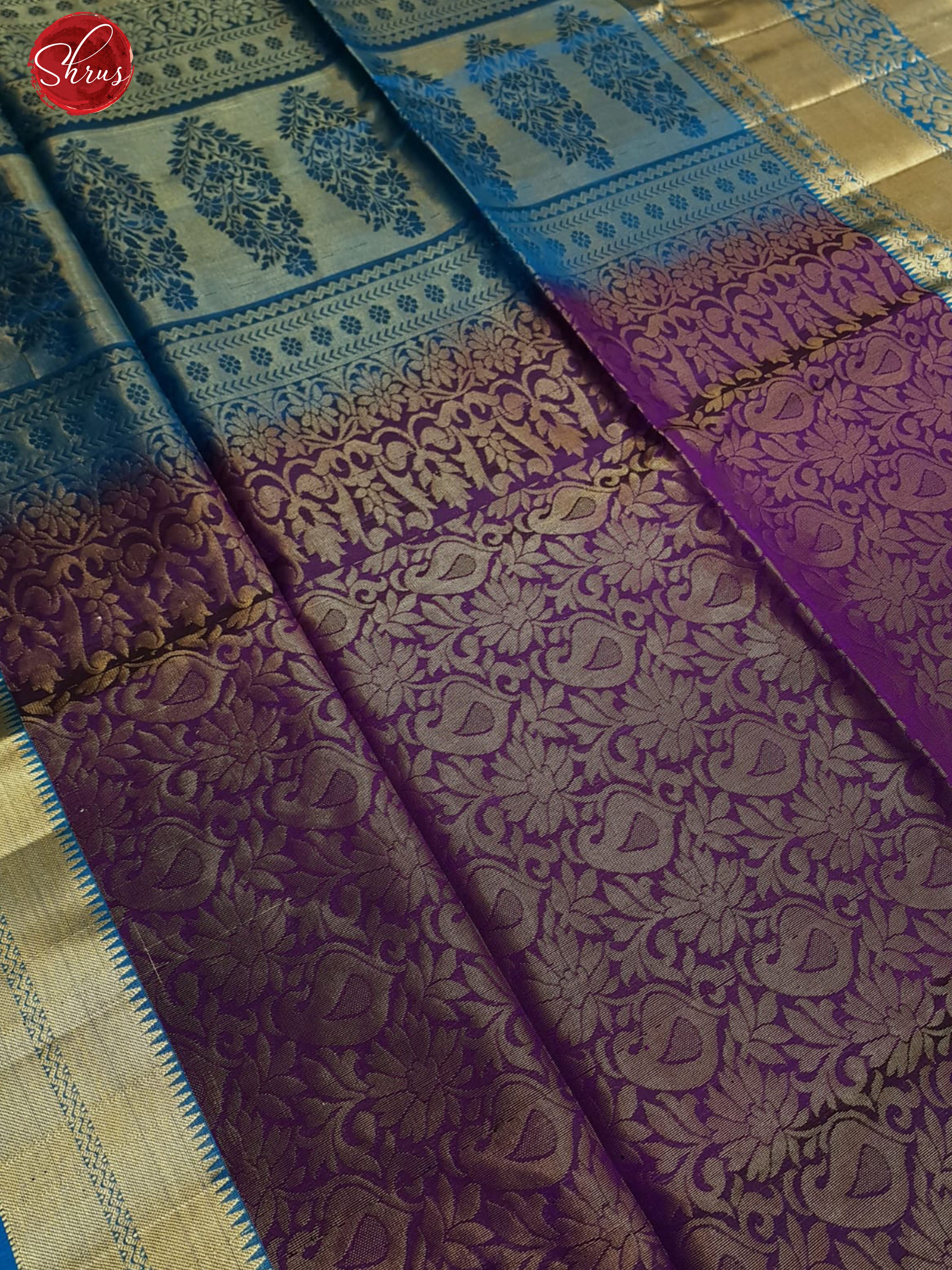 Purple & Blue- Soft Silk with zari woven floral brocade on the body & Contrast Zari Border - Shop on ShrusEternity.com