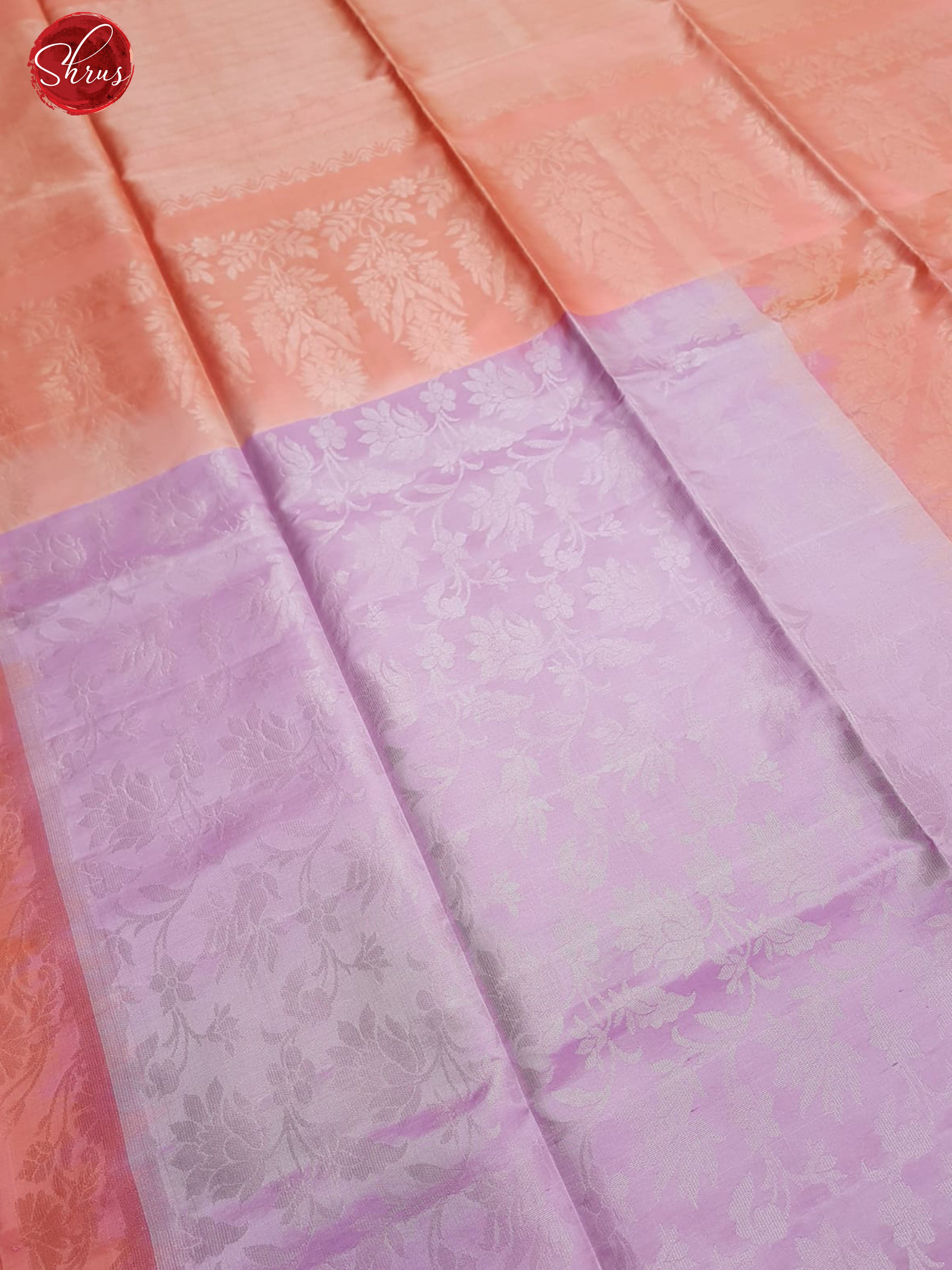 Lavender & Peach- Soft Silk with zari woven floral nestling brocade on the body & Contrast zari border - Shop on ShrusEternity.com
