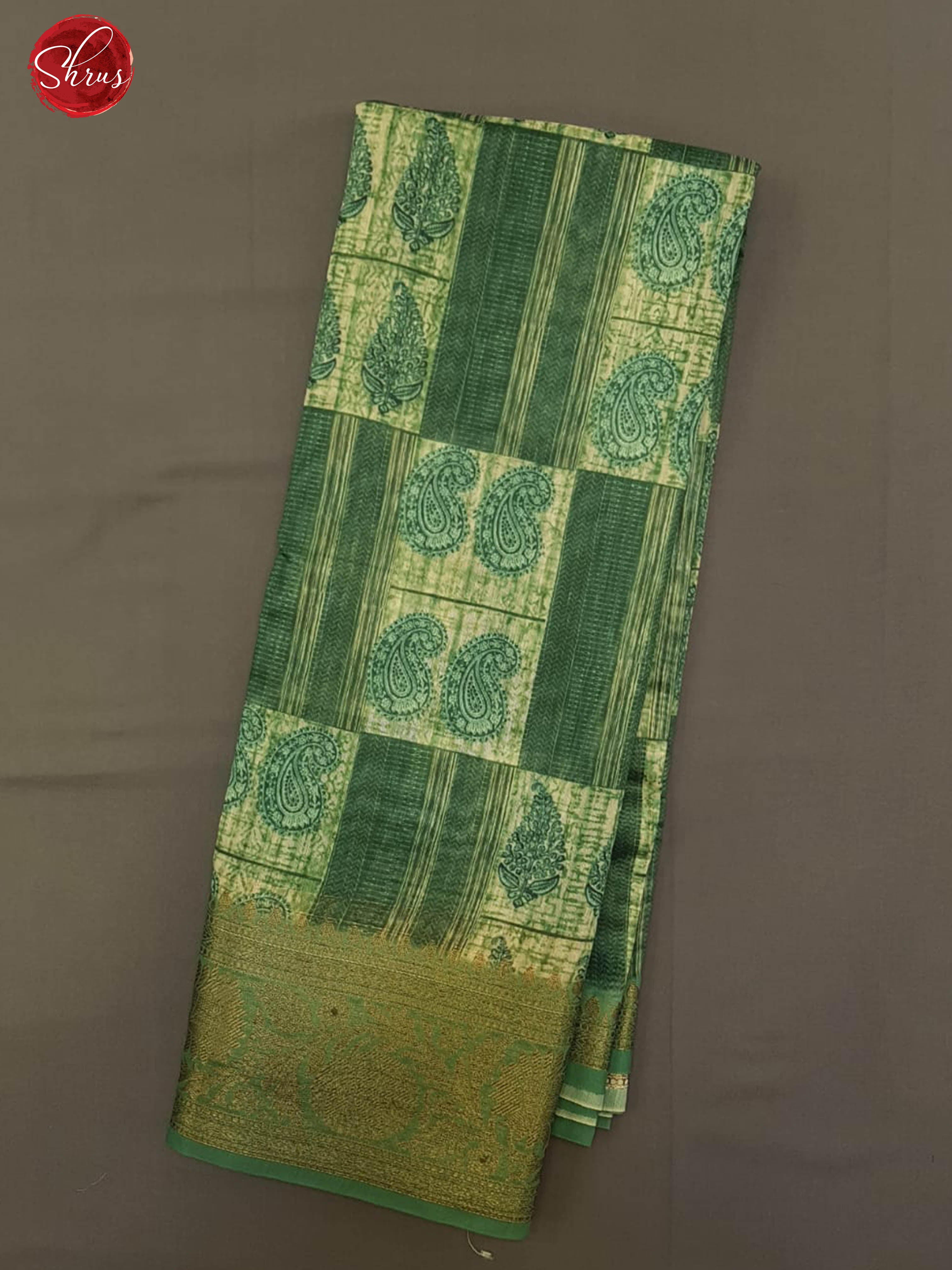 Green(Single Tone)- Semi Chanderi with Paisleys print on the body & Border - Shop on ShrusEternity.com