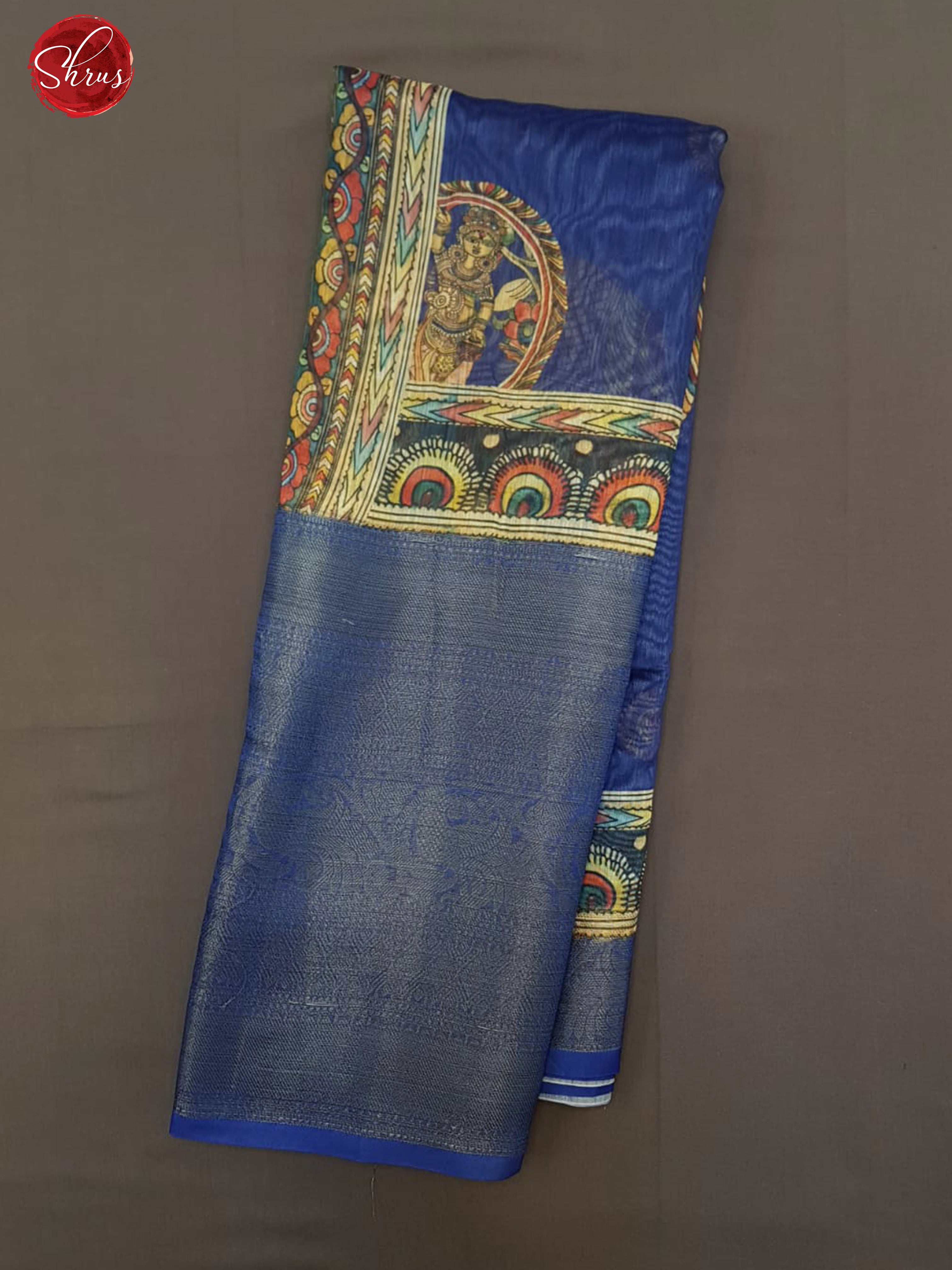 Blue(Single Tone)- Semi Chanderi with floral print on the body & zari Border - Shop on ShrusEternity.com