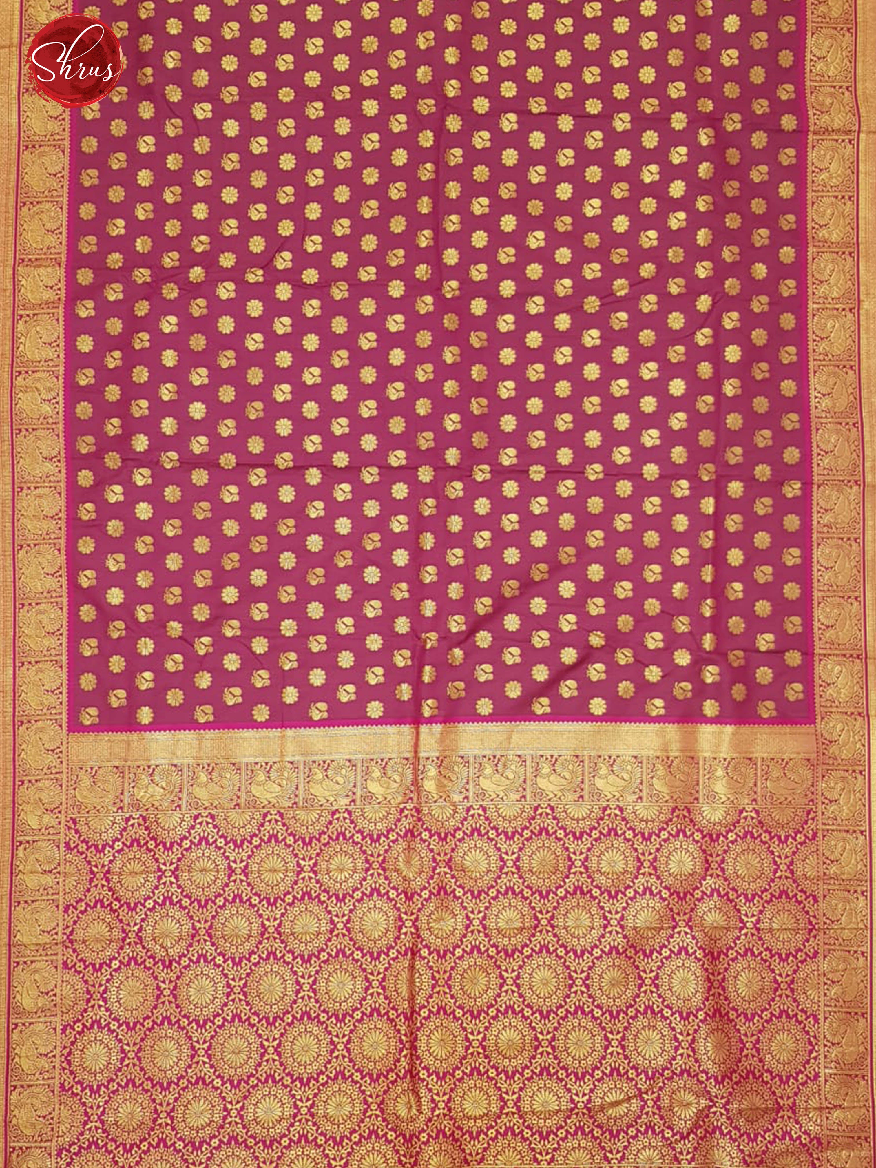 Pink(Single Tone)- Semi Kanchipuram with Zari woven floral , peacock buttas on the body & Zari Border - Shop on ShrusEternity.com