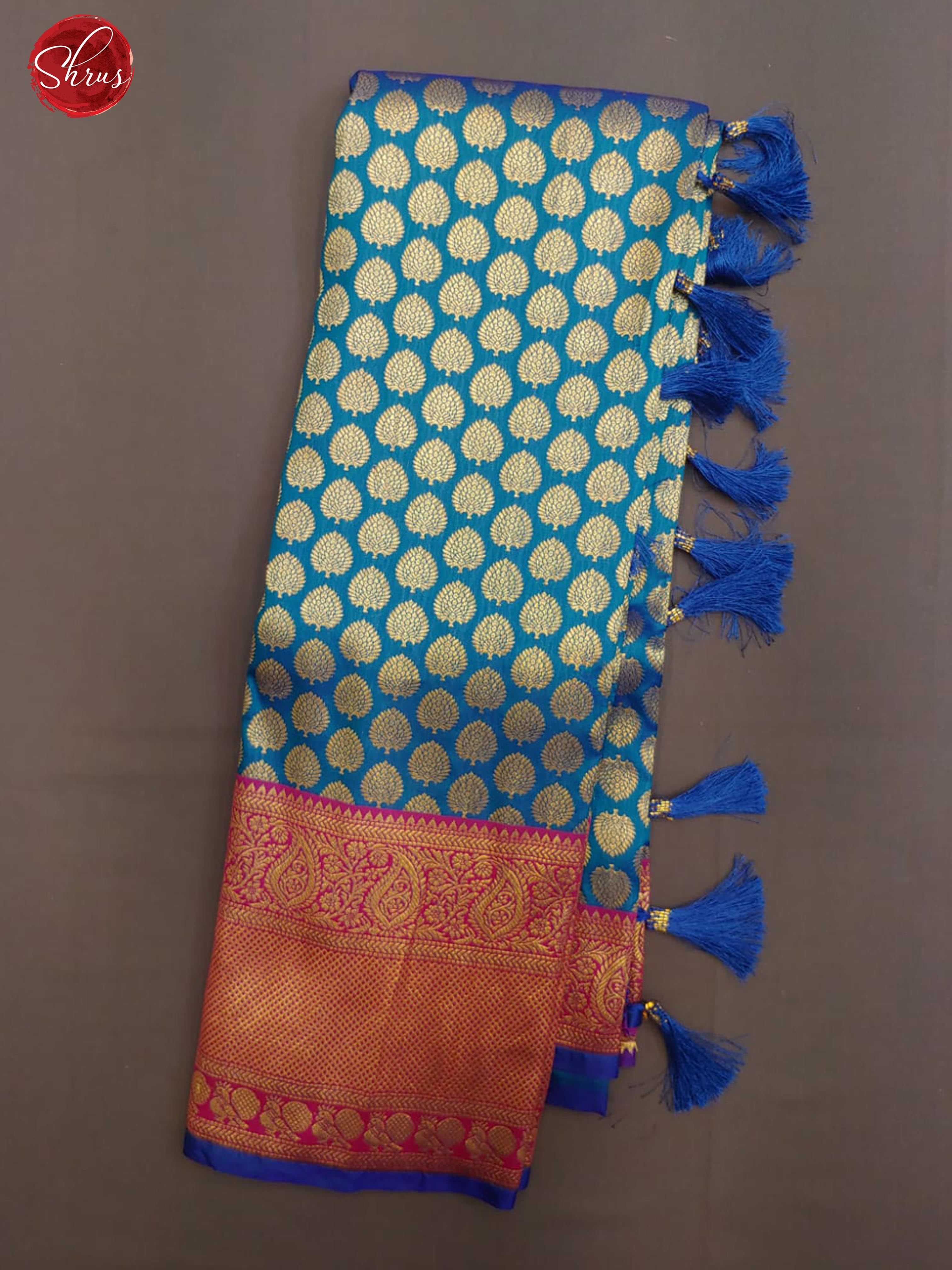 Peacock Blue & Purple - Semi Kanchipuram with Zari woven floral motifs on the body & contrast Zari Border - Shop on ShrusEternity.com