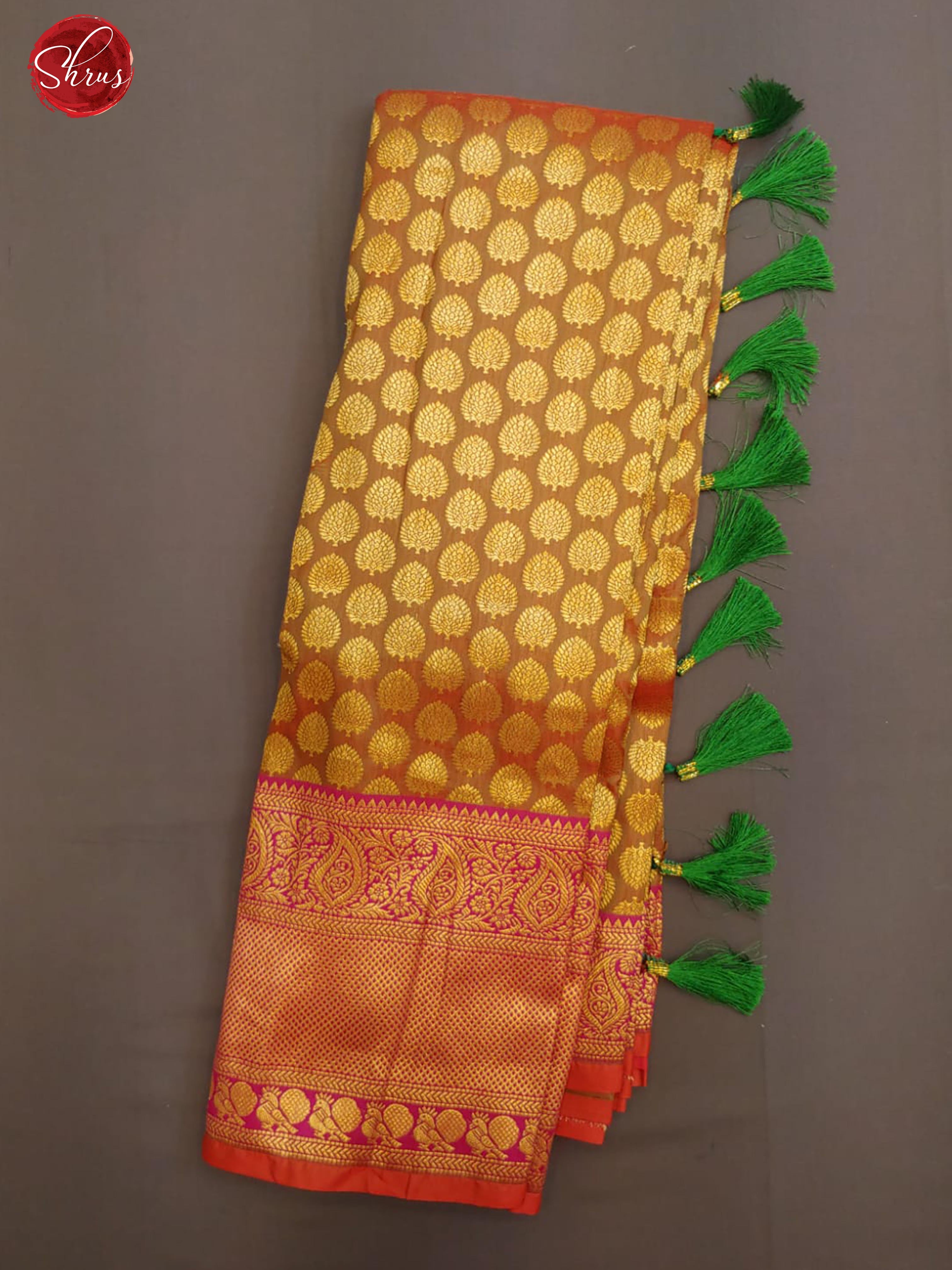 Mehandi Green & Pink - Semi Kanchipuram with Zari woven floral motifs on the body & contrast Zari Border - Shop on ShrusEternity.com