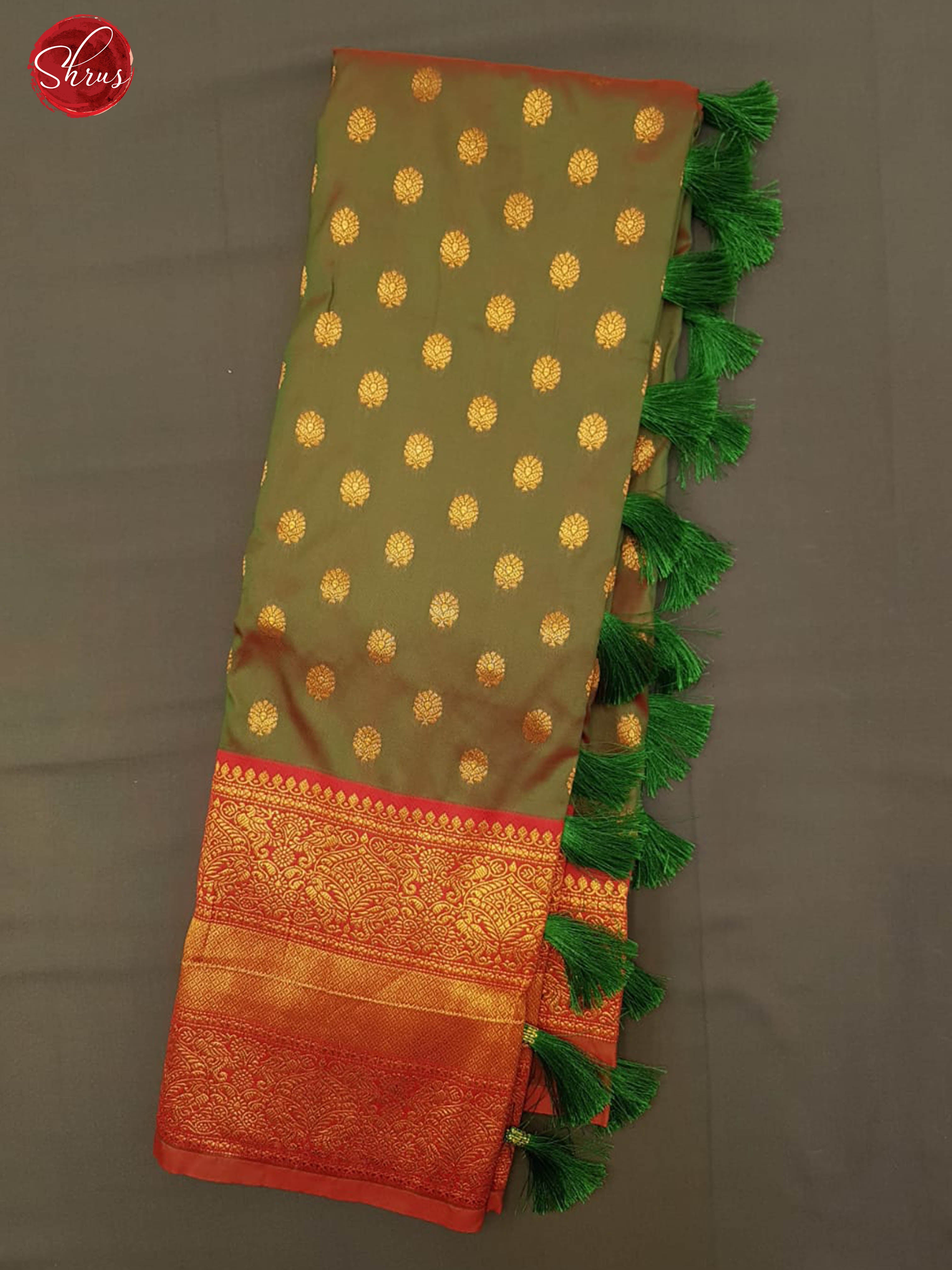 Green & Red -Semi Kanchipuram with Zari woven floral buttas on the body & Contrast Zari Border - Shop on ShrusEternity.com