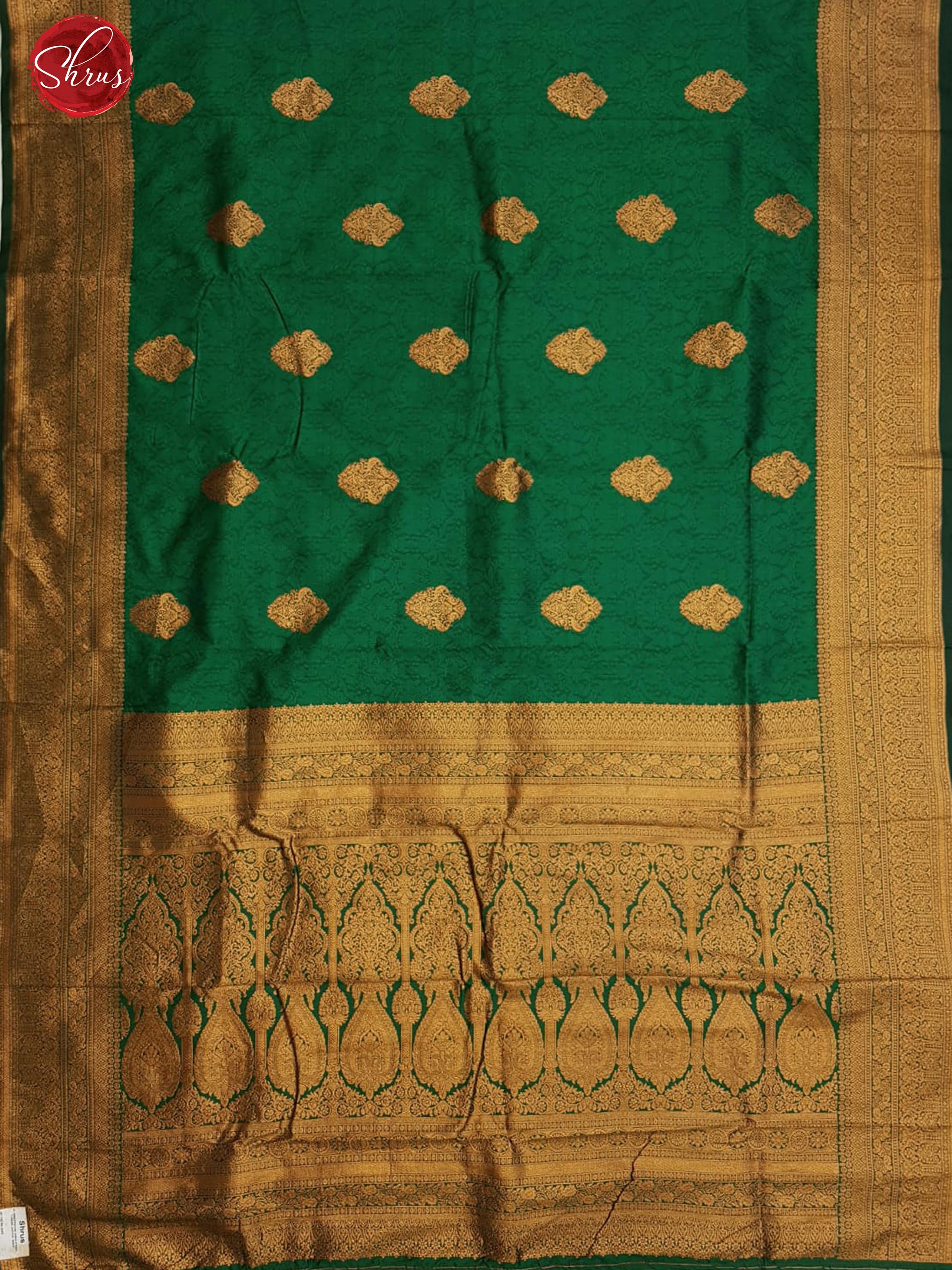 Green(Single tone)- Semi Kanchipuram with Zari woven floral motifs on the body & Contrast Zari Border - Shop on ShrusEternity.com
