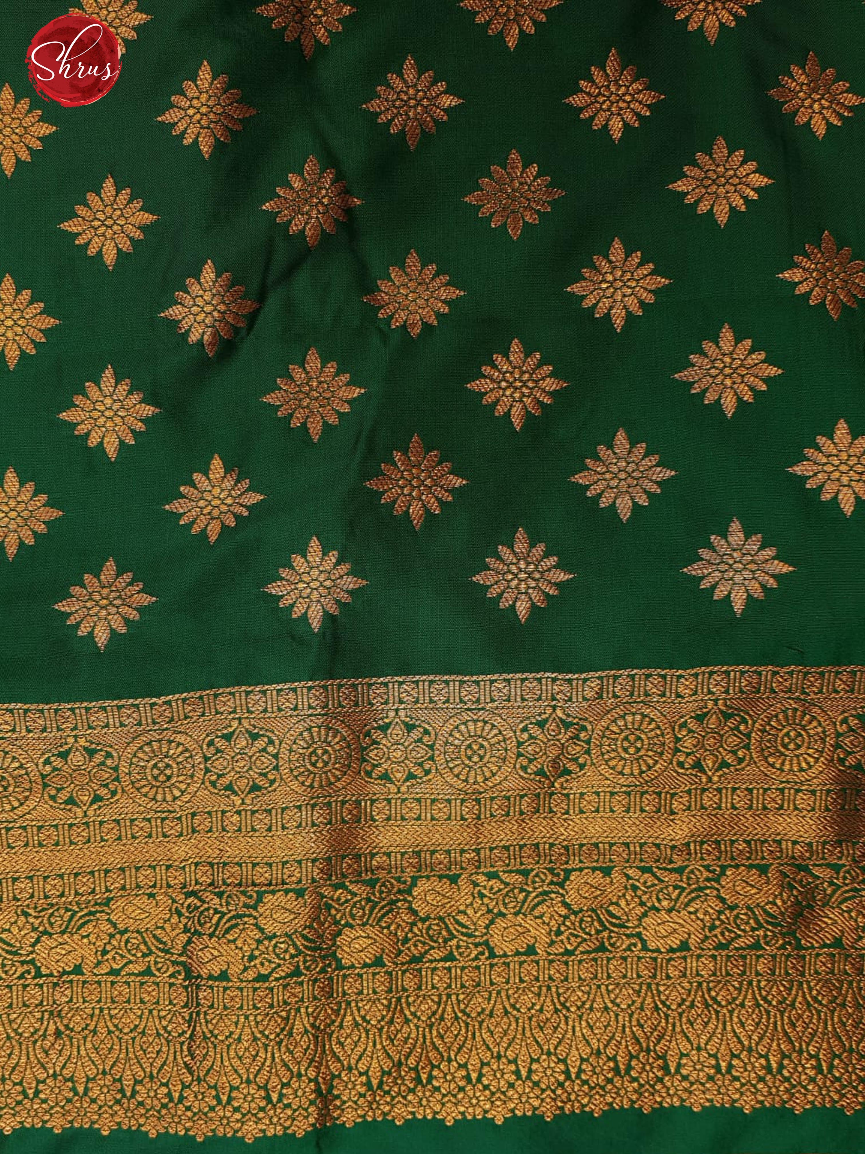 Green(Single tone)- Semi Kanchipuram with Zari woven floral motifs on the body & Contrast Zari Border - Shop on ShrusEternity.com