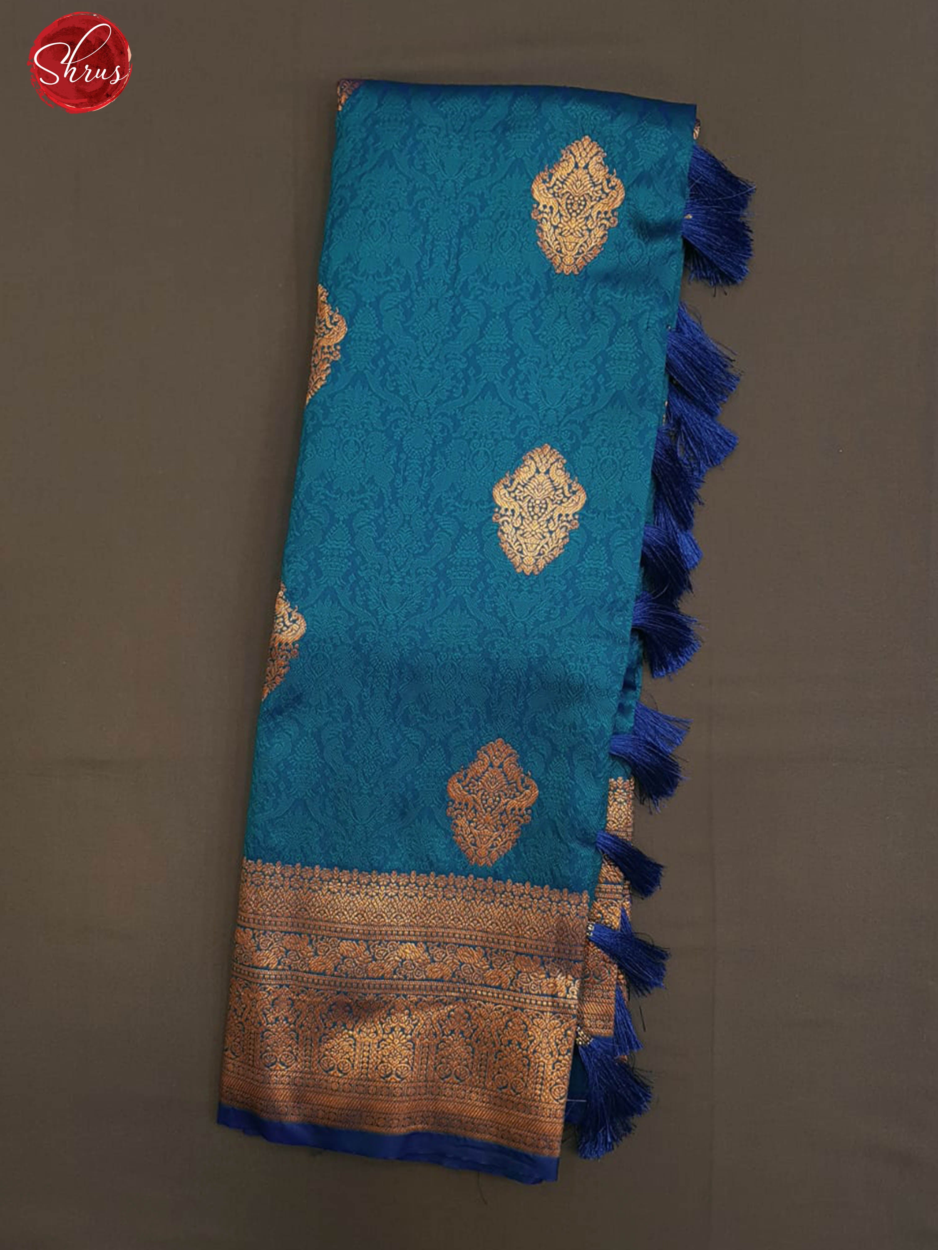 Blue (Single Tone)- Semi Kanchipuram with Zari woven floral motifs on the body & Contrast Zari Border - Shop on ShrusEternity.com