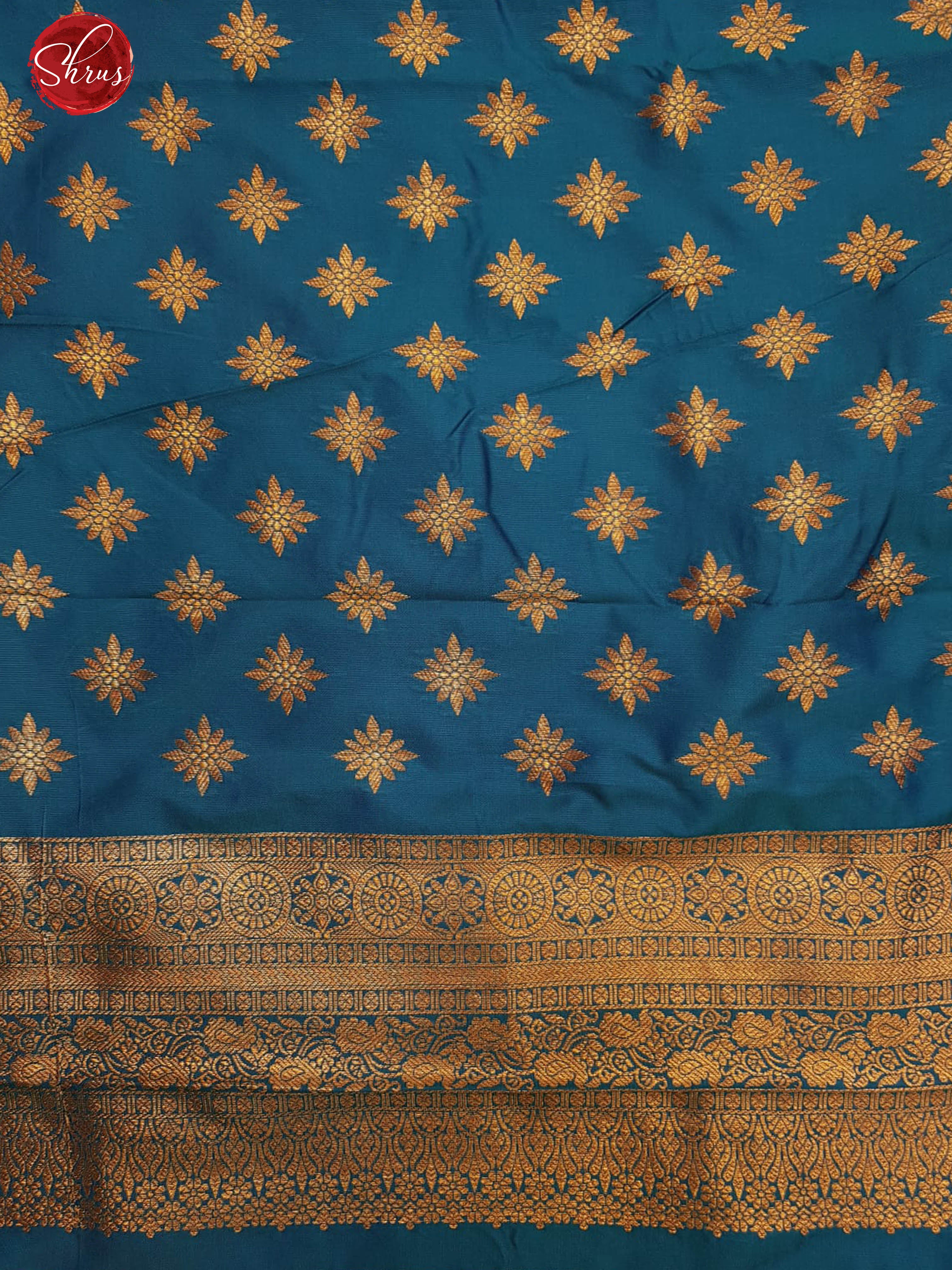 Blue (Single Tone)- Semi Kanchipuram with Zari woven floral motifs on the body & Contrast Zari Border - Shop on ShrusEternity.com