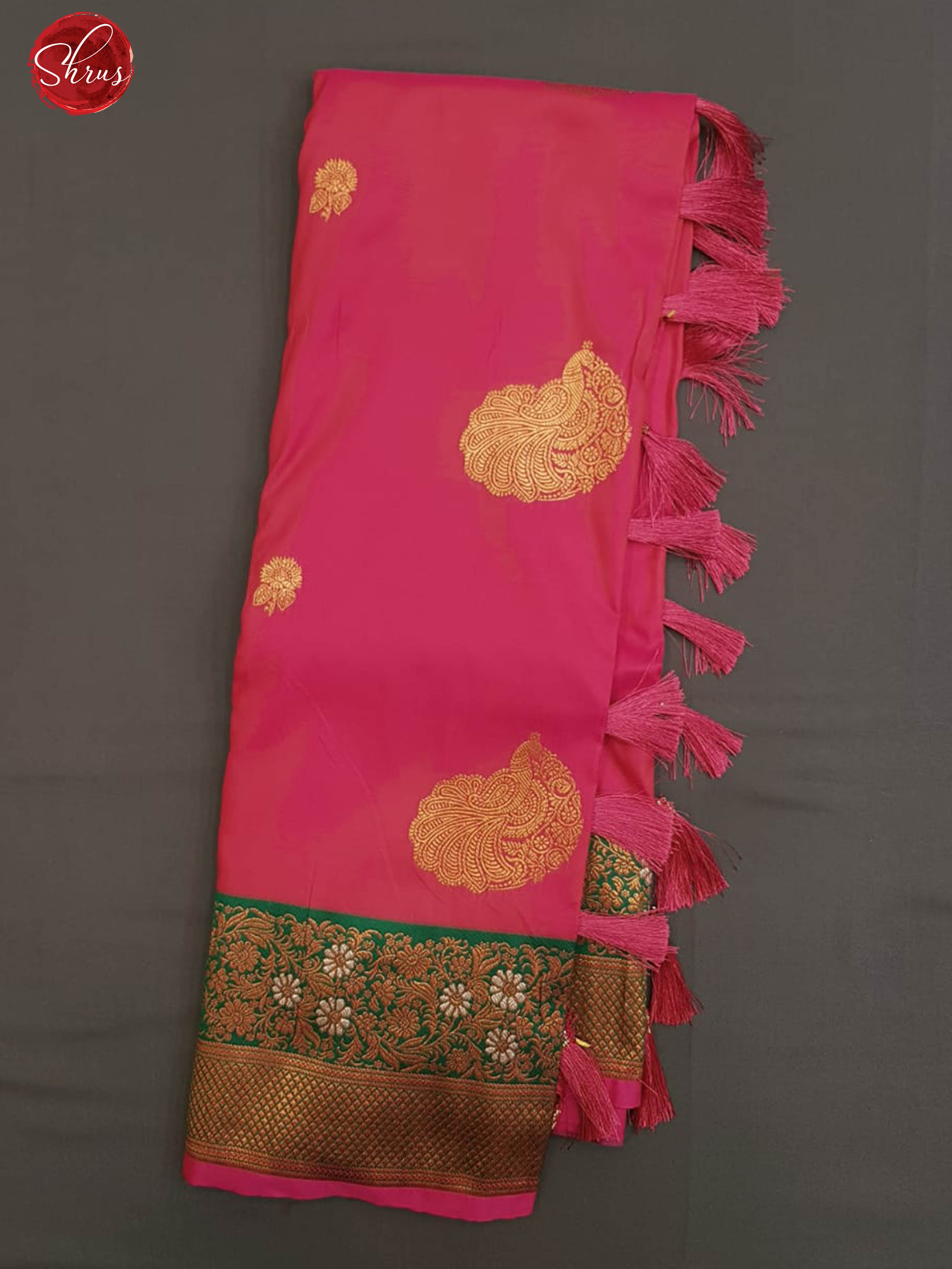 Pink & Grey - Semi Kanchipuram with Zari woven peacock motifs on the body & Contrast Zari Border - Shop on ShrusEternity.com