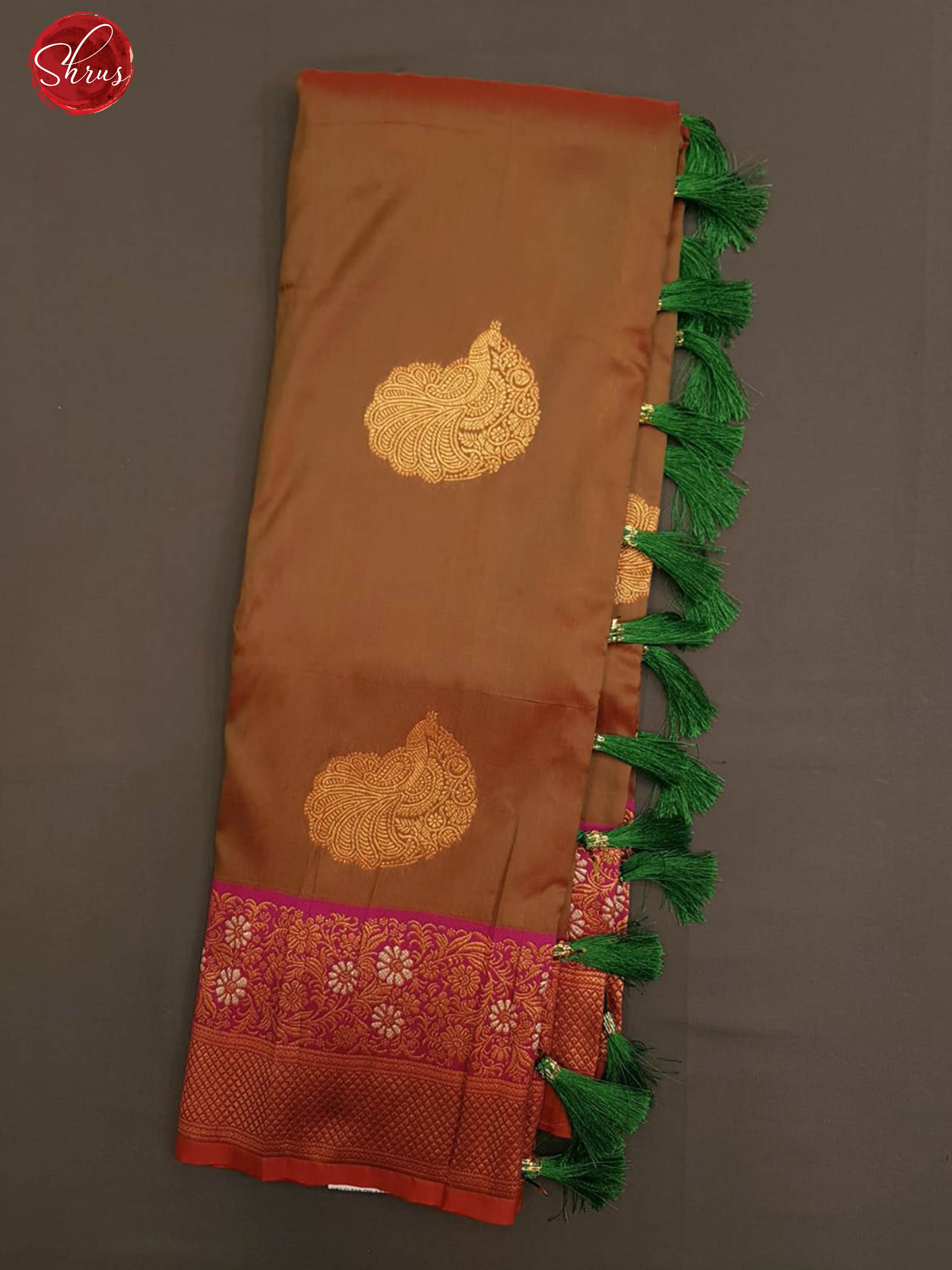 Brown & Pink - Semi Kanchipuram with Zari woven Peacock motifs on the body & Contrast Zari Border - Shop on ShrusEternity.com