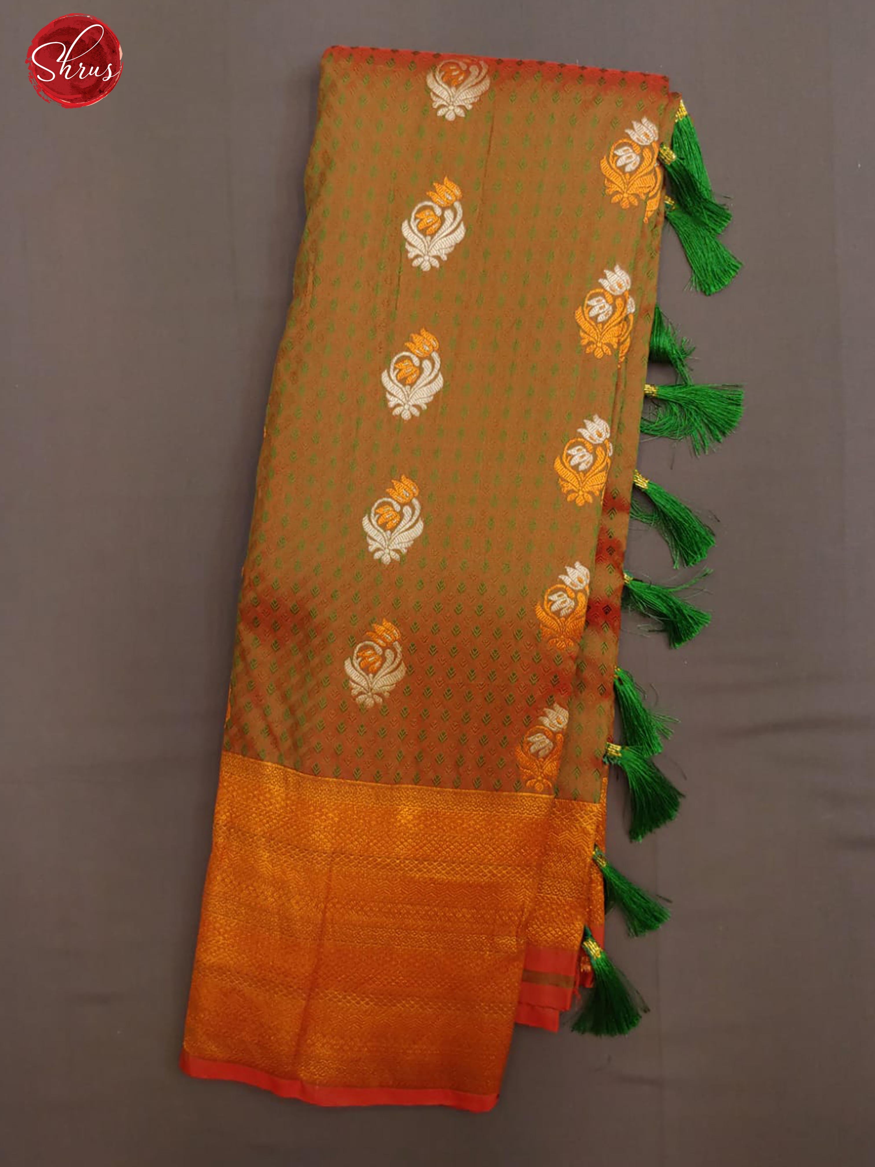 Double Shaded Green(Single Tone)- Semi Kanchipuram with Zari woven floral motifs , brocade on the body & Zari Border - Shop on ShrusEternity.com