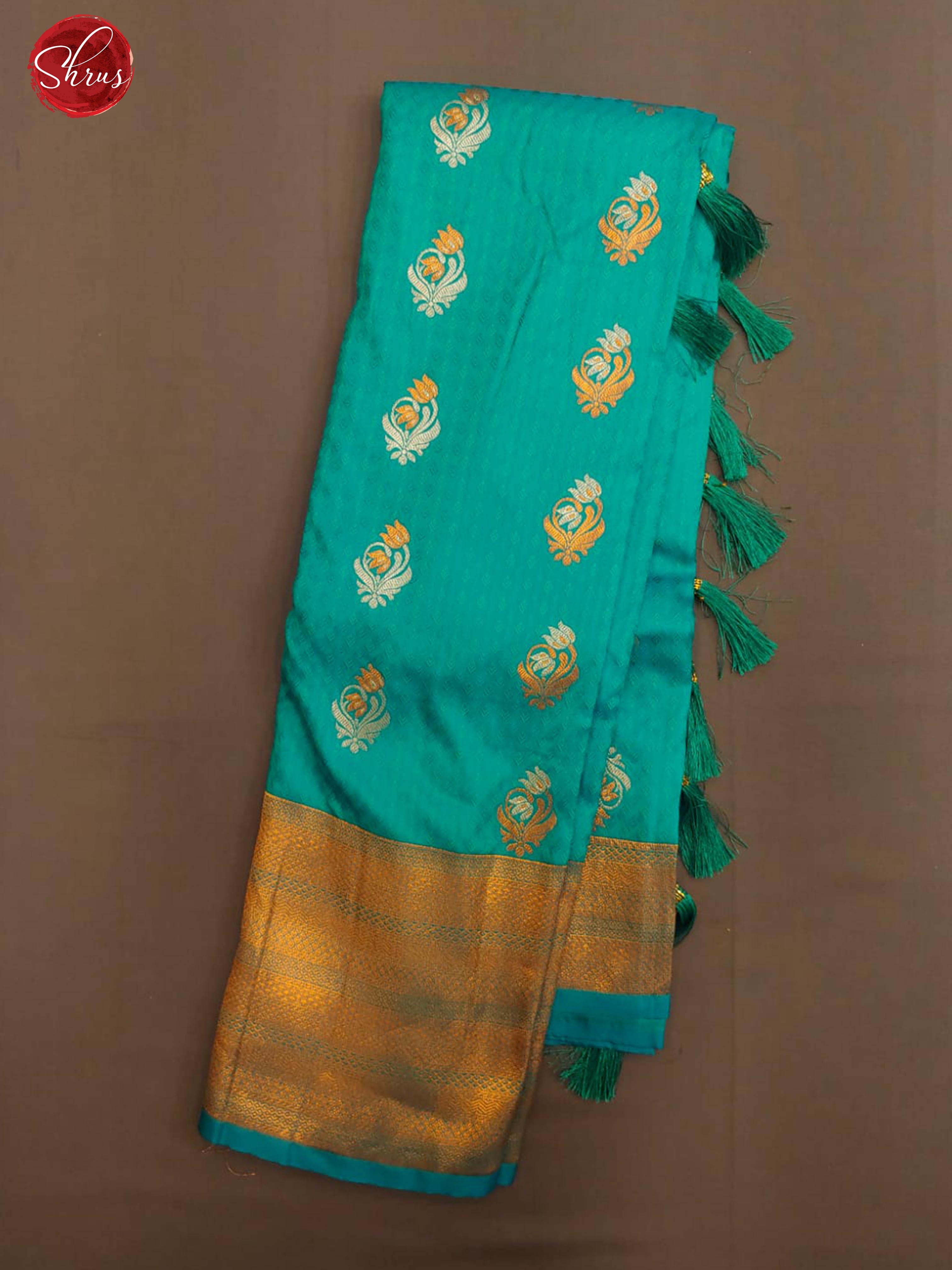 Teal Green(Single Tone)- Semi Kanchipuram with Zari woven floral motifs , brocade on the body & Zari Border - Shop on ShrusEternity.com