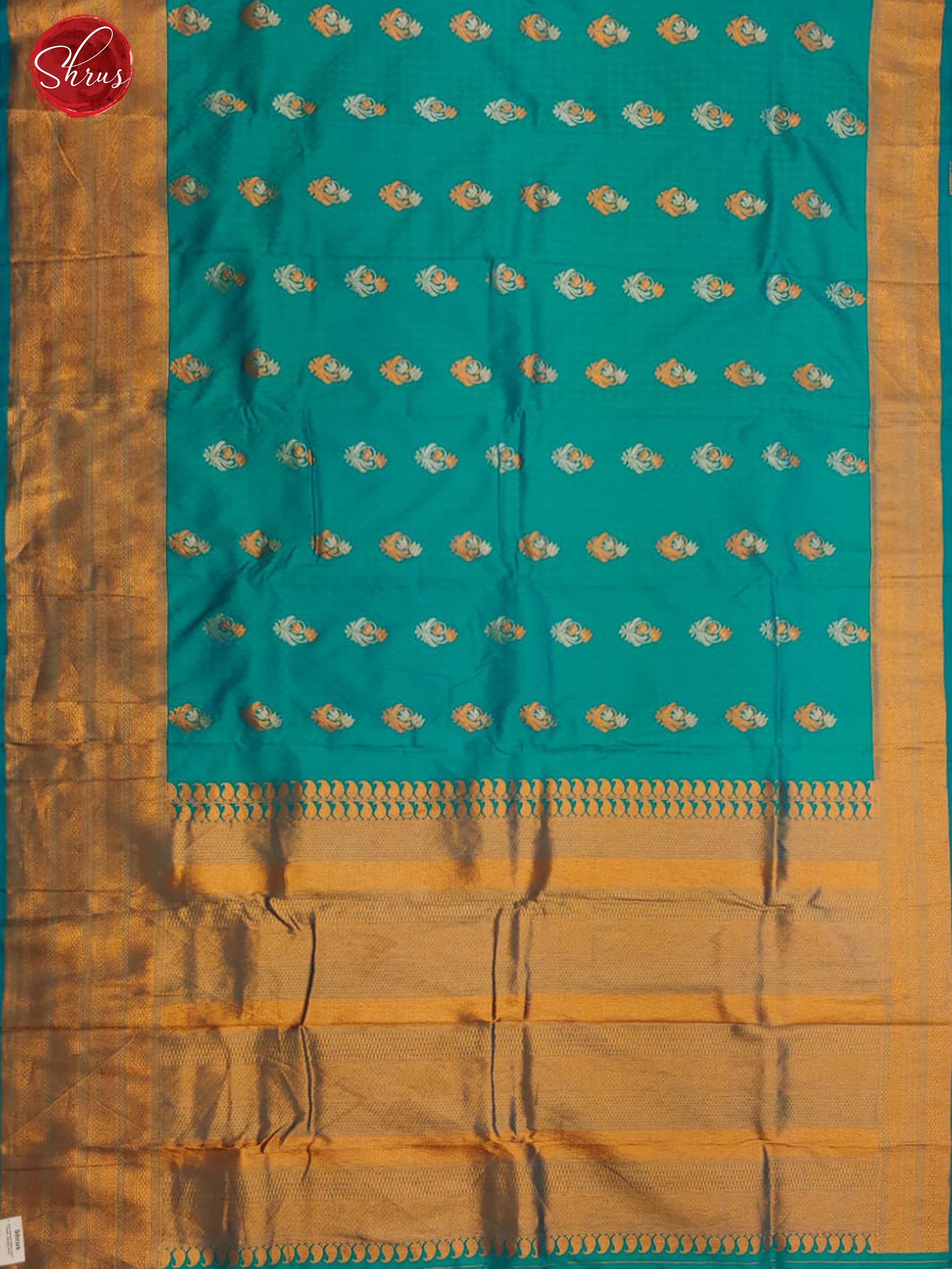 Teal Green(Single Tone)- Semi Kanchipuram with Zari woven floral motifs , brocade on the body & Zari Border - Shop on ShrusEternity.com