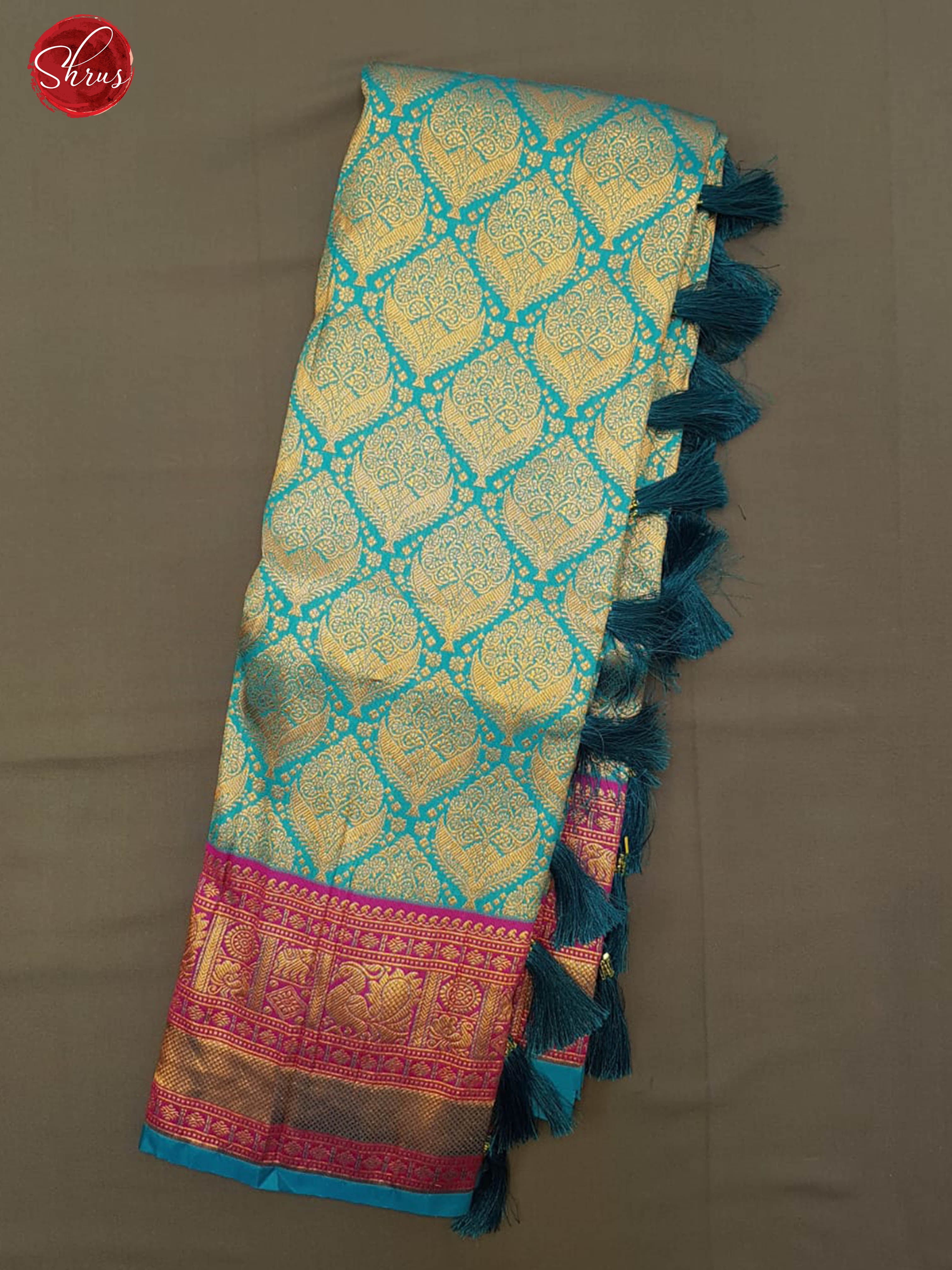 Blue & Purple -Semi Kanchipuram with Zari woven floral motifs on the body & Contrast Zari Border - Shop on ShrusEternity.com
