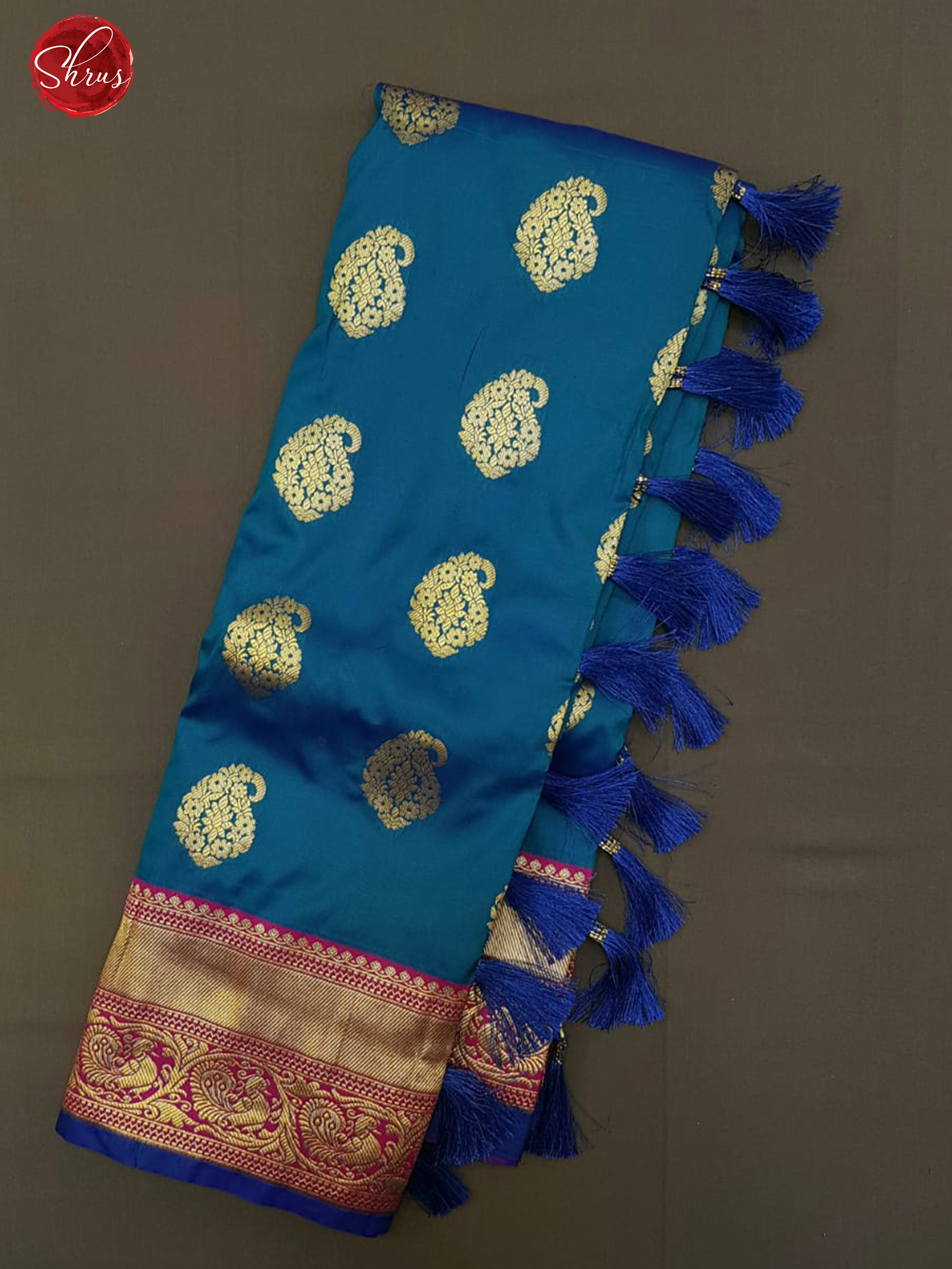 Blue & Pink -Semi Kanchipuram with Zari woven manga motifs on the body & Contrast Zari Border - Shop on ShrusEternity.com
