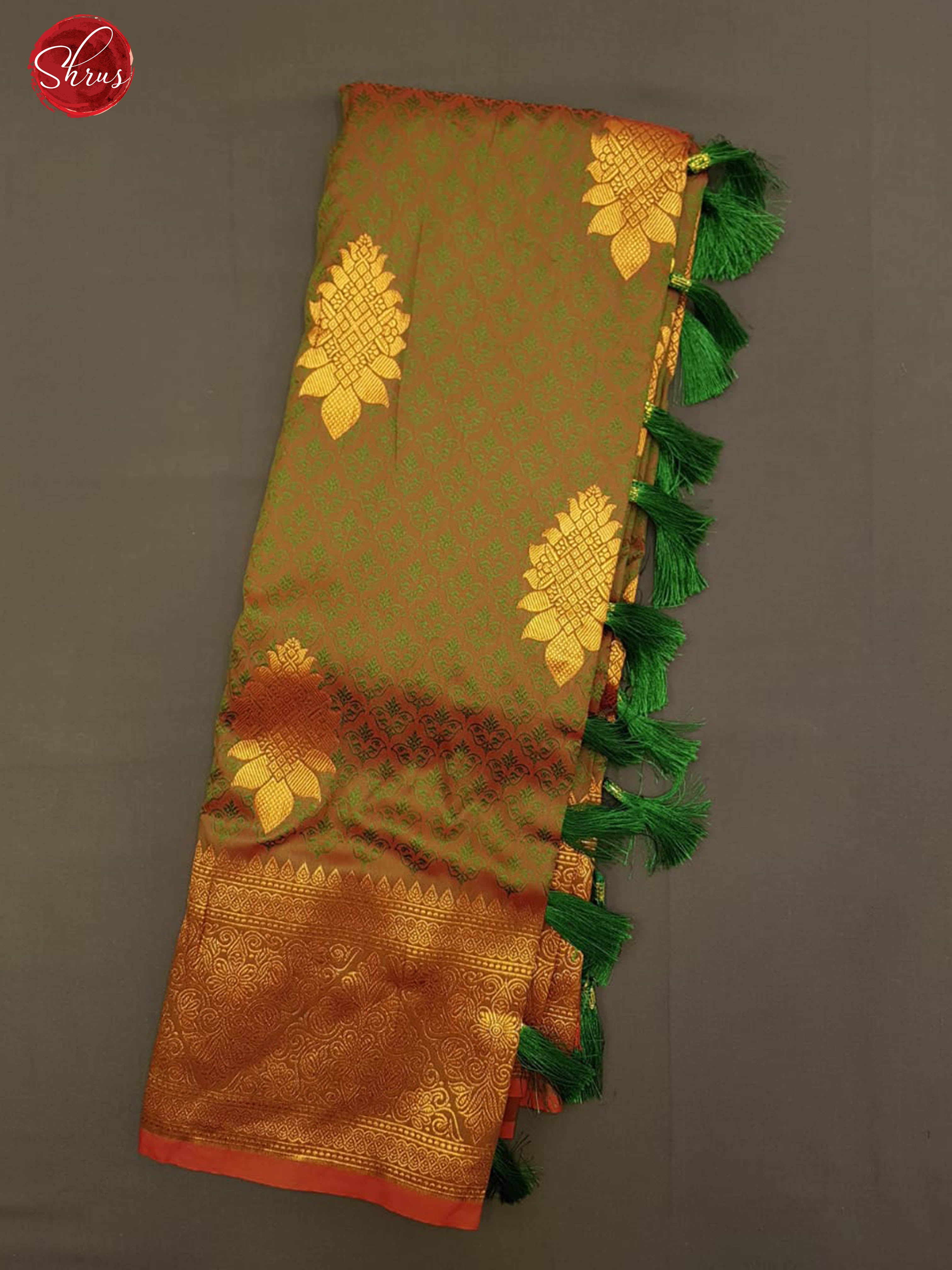 Green & Brown - Semi Kanchipuram with Zari woven floral motifs on the body & Contrast Zari Border - Shop on ShrusEternity.com