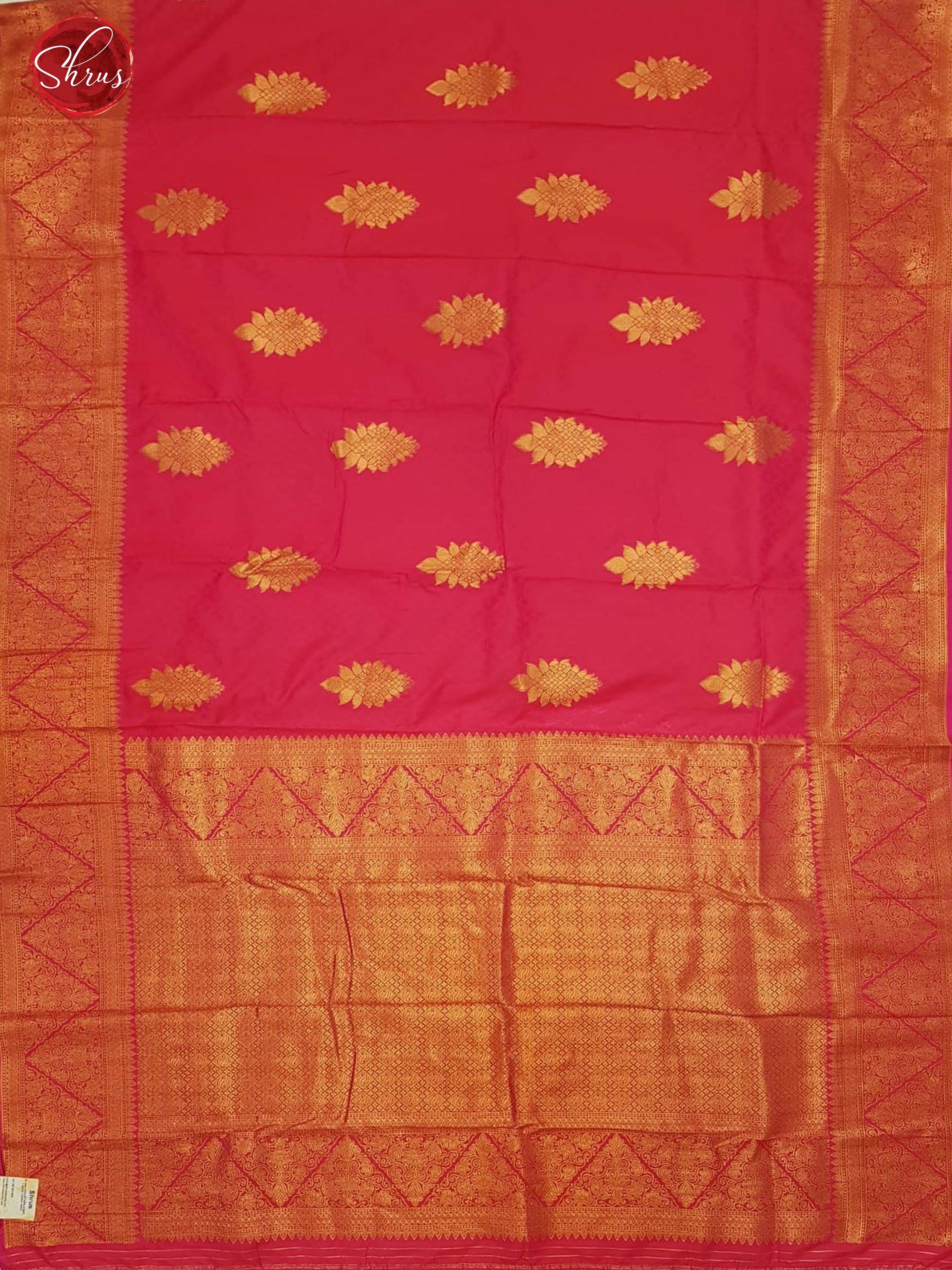 Rani Pink(Single Tone)- Semi Kanchipuram with Zari woven floral motifs on the body & Zari Border - Shop on ShrusEternity.com